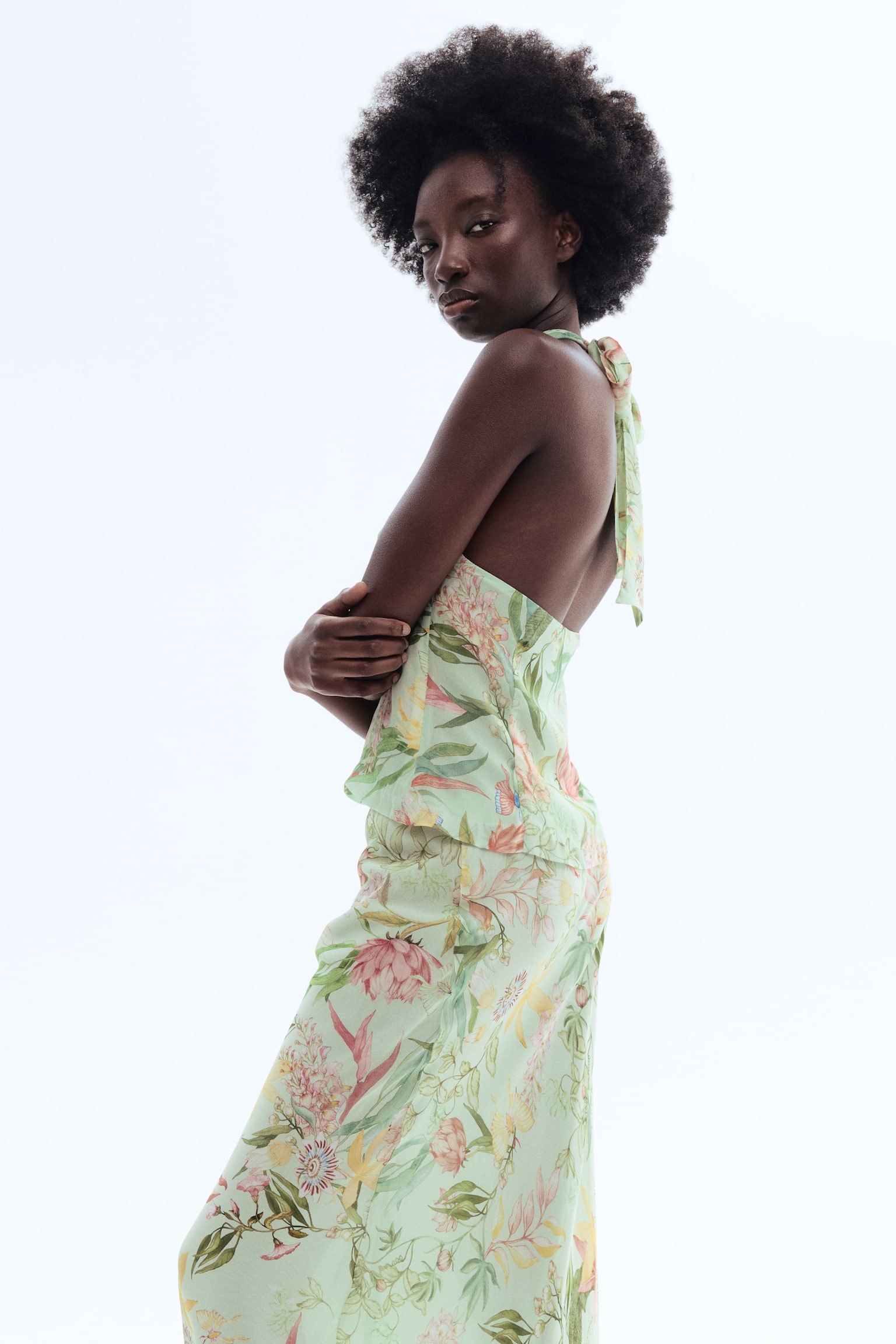 Printed viscose skirt - Light green/Floral - 3