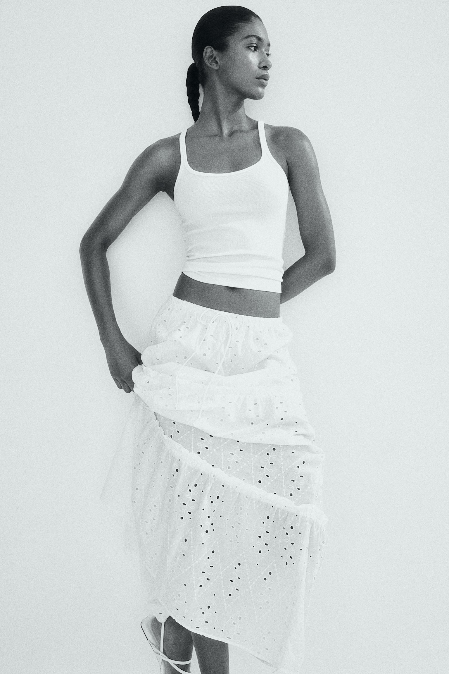 Broderie Anglaise Skirt - White - 1