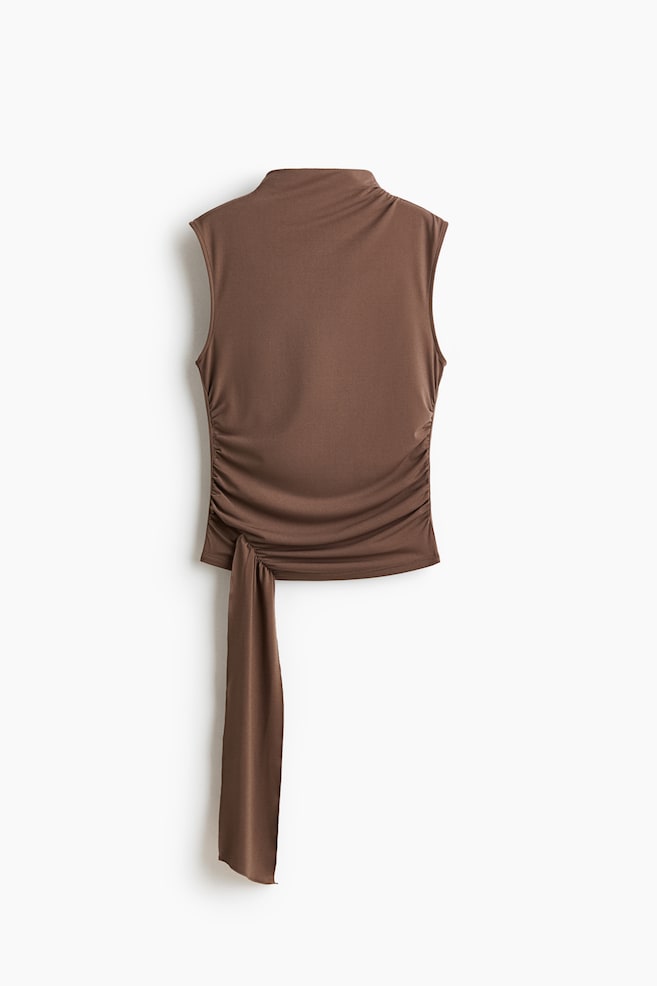 Tricot top met drapering - Donkertaupe/Zwart/Lichtbeige - 1