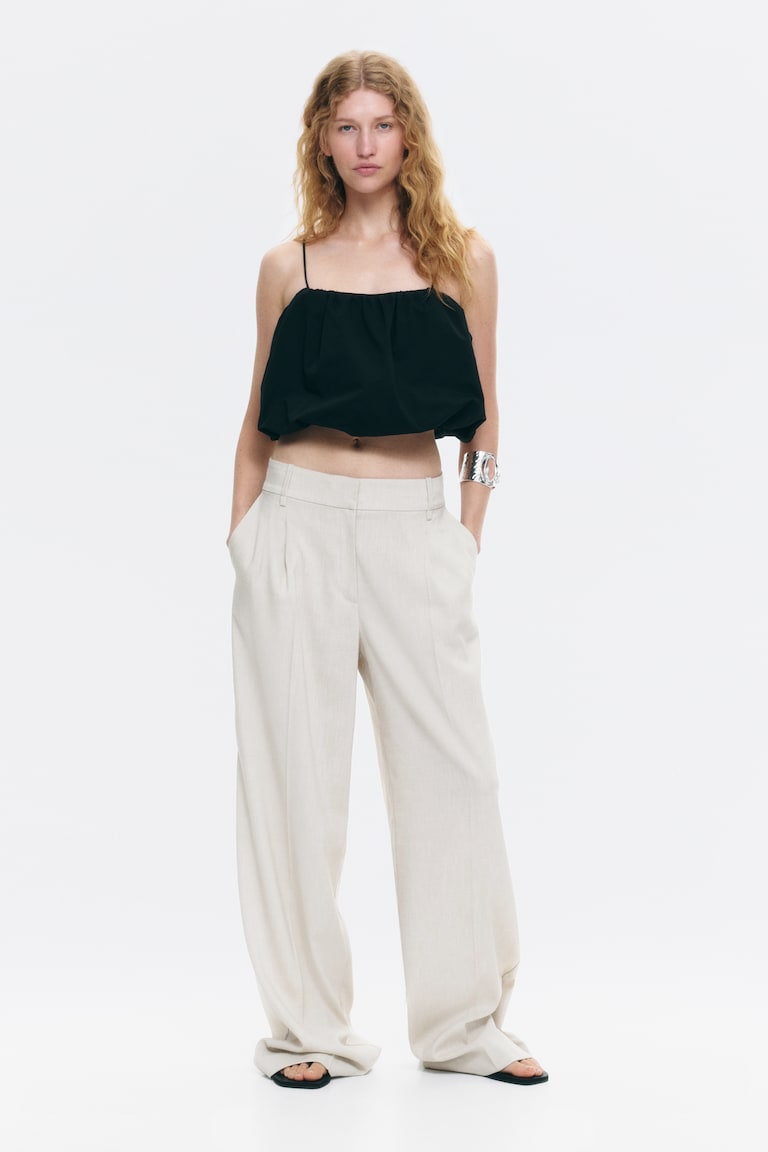 h&m loose fit dress pants Ladies - Light Beige Wide tailored trousers - Size: 6