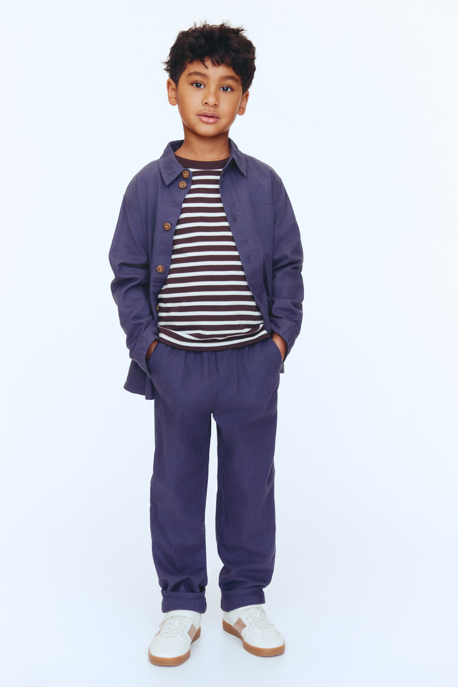 Linen-blend trousers - Navy blue/Brown/Khaki green/Light beige/Navy blue - 1