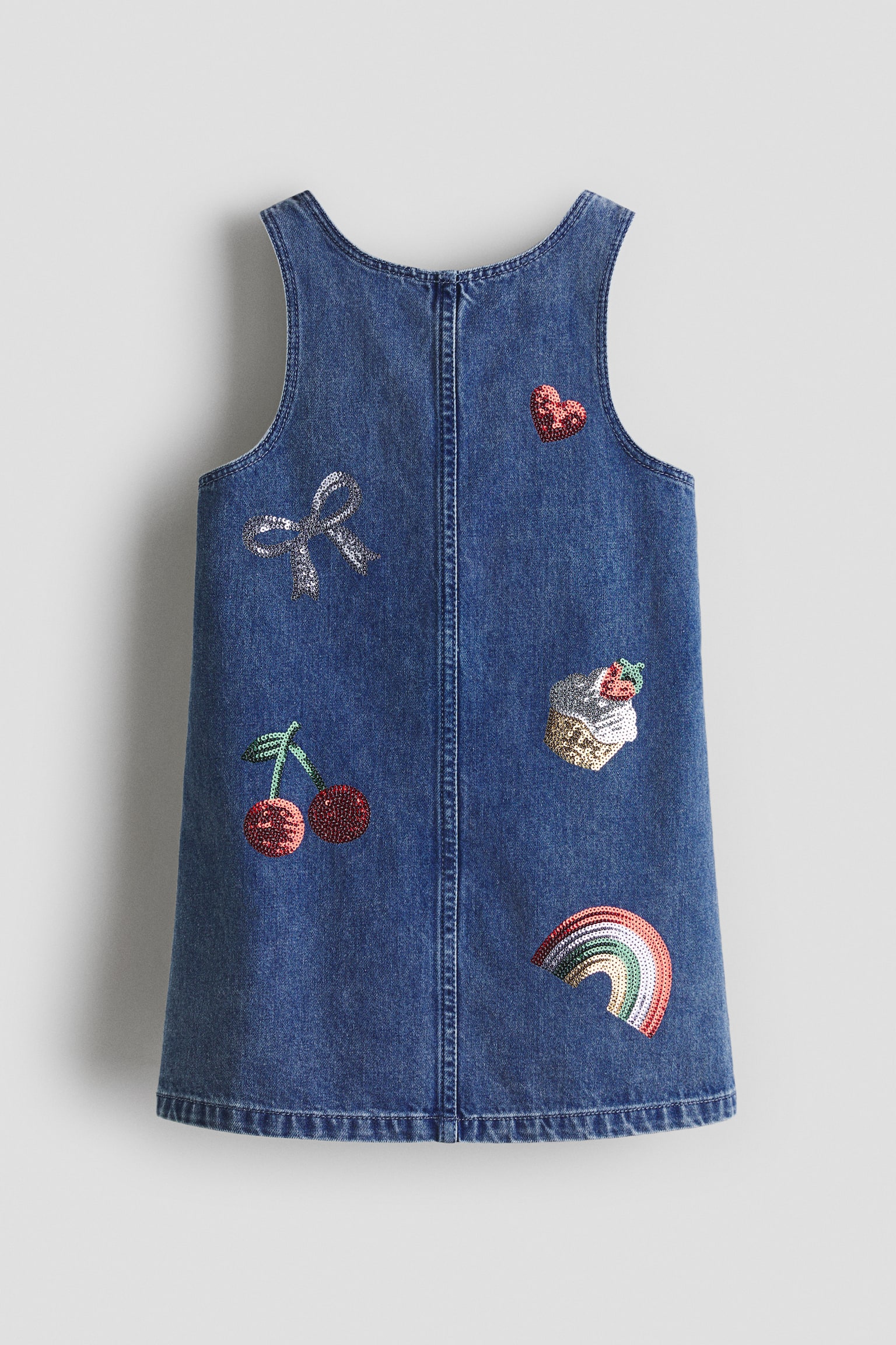Denim pinafore dress - כחול ג'ינס כהה/דובדבנים/כחול ג'ינס/לבבות - 1