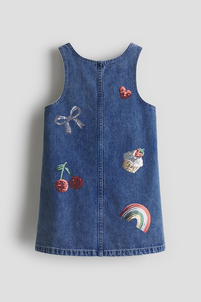 Vestido overol en denim - Azul denim oscuro/Cerezas/Azul denim/Corazones - 1