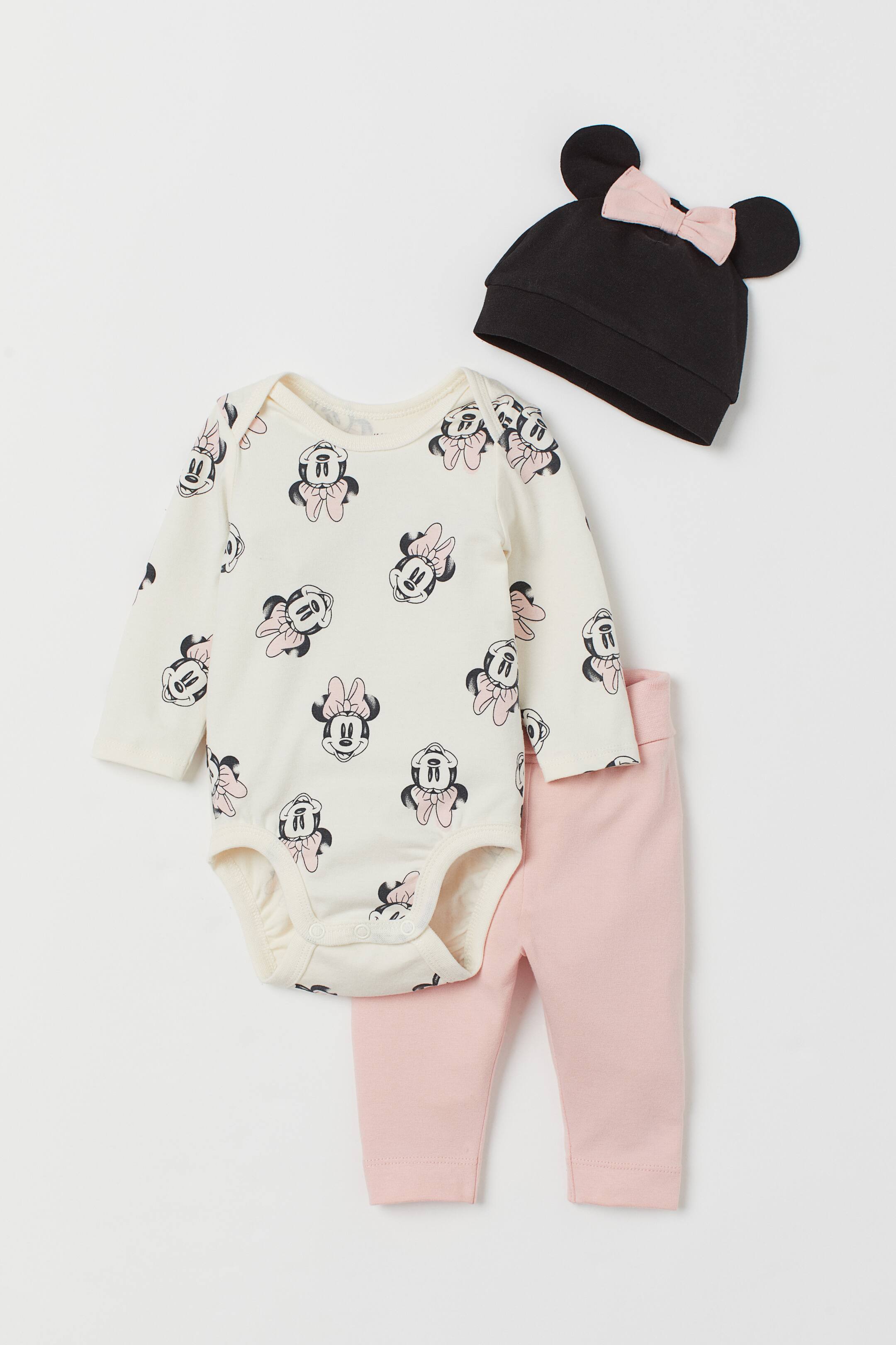查看大圖: 平紋3件組圖案套裝 - 蜜粉紅色/米妮 - Kids | H&M 1