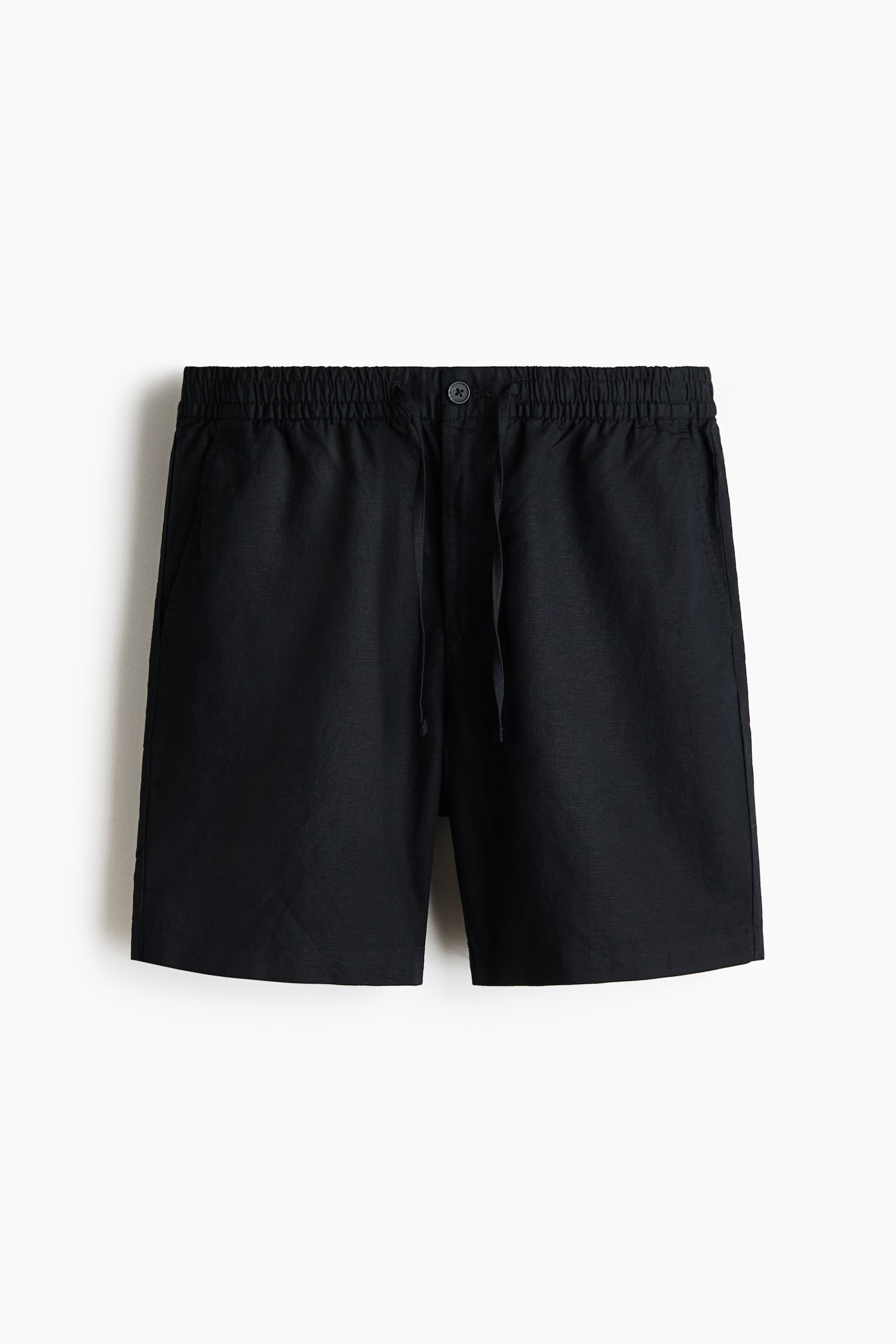 Regular Fit Linen-blend shorts - Black/Cream/White