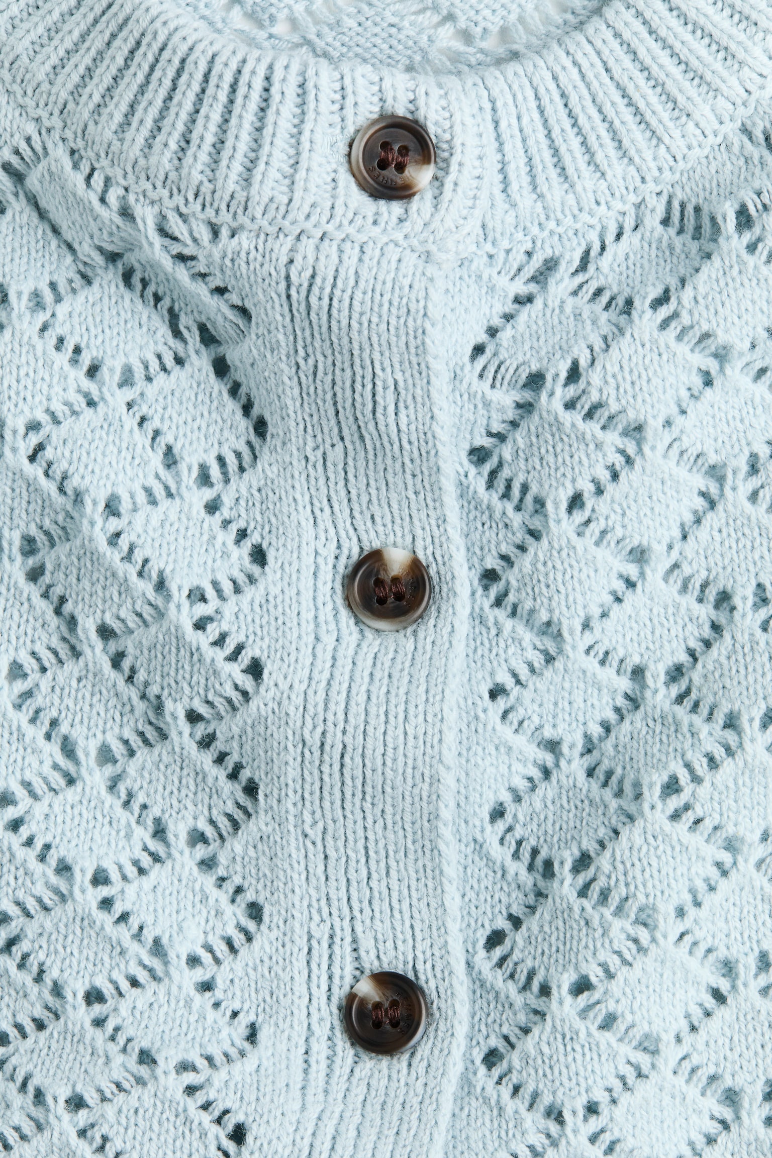 Cap-sleeved pointelle-knit cardigan - Dusty blue/Brown/Light beige - 4