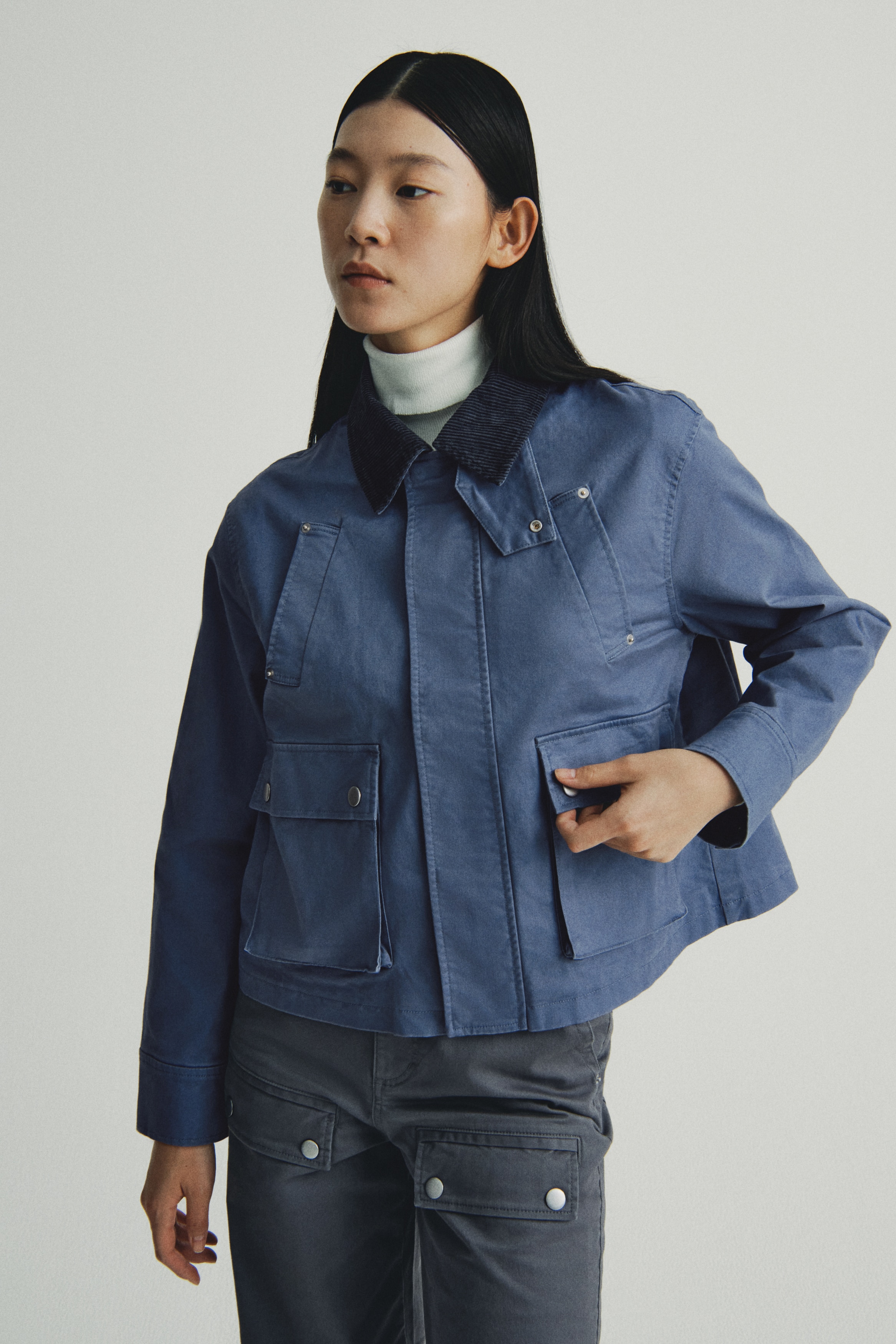 H & M - コーデュロイカラー ツイルジャケット - ブルー