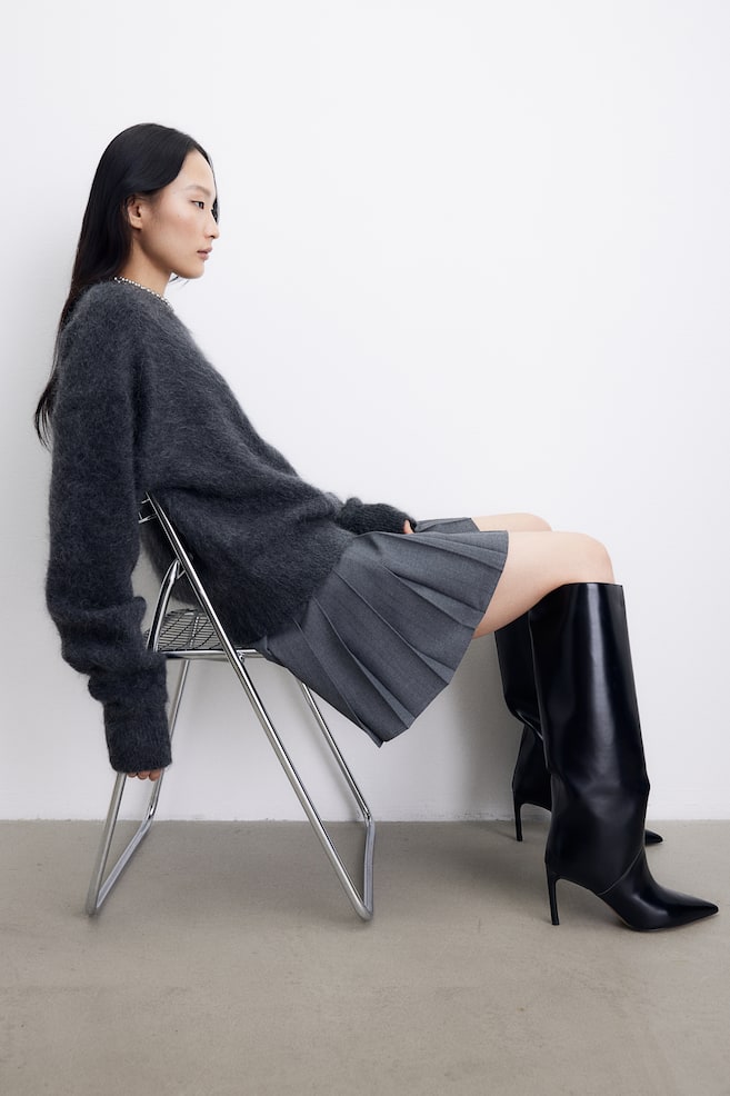 Pleated mini skirt - Dark grey marl - 7