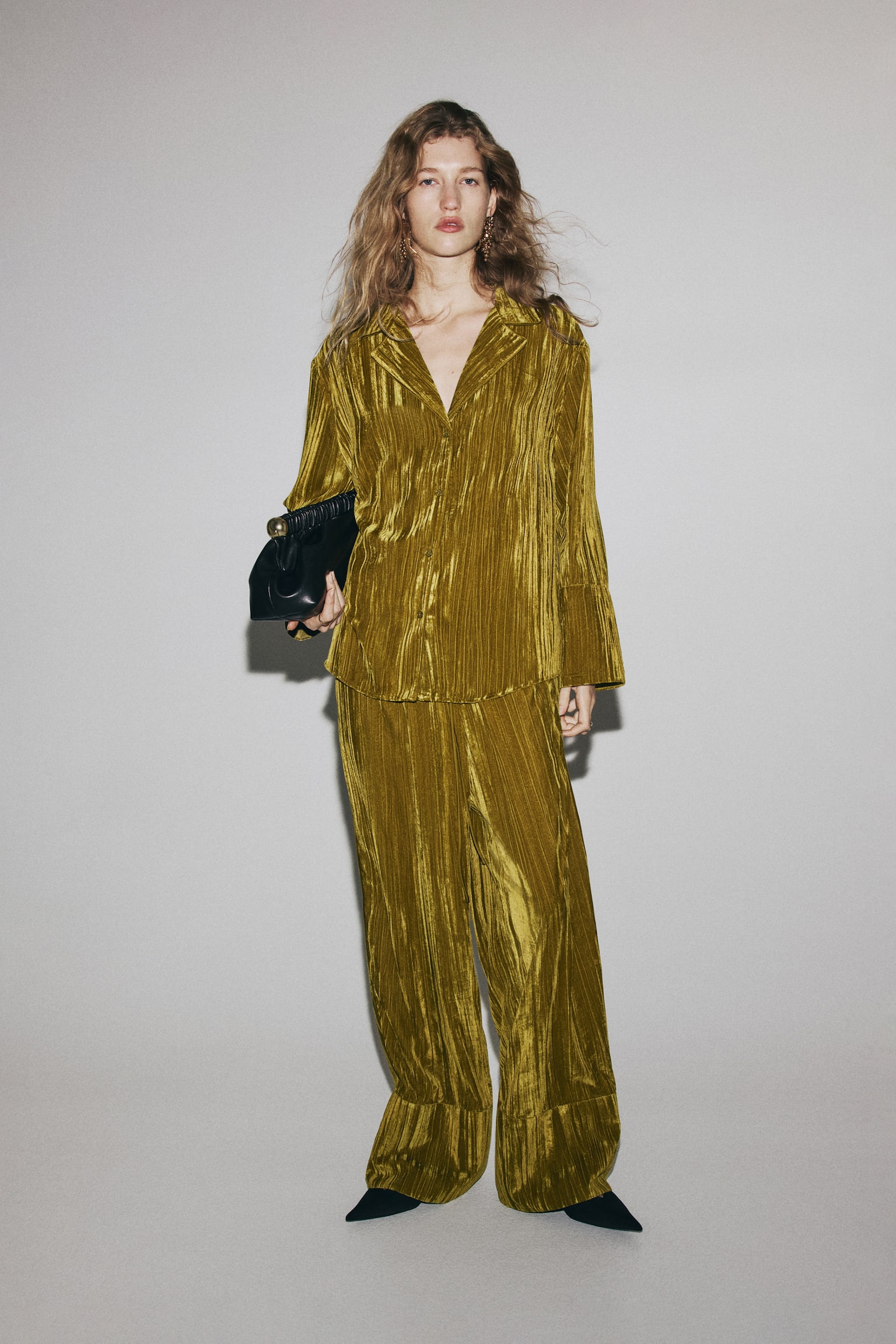 Velvet drawstring trousers - Golden olive - 3