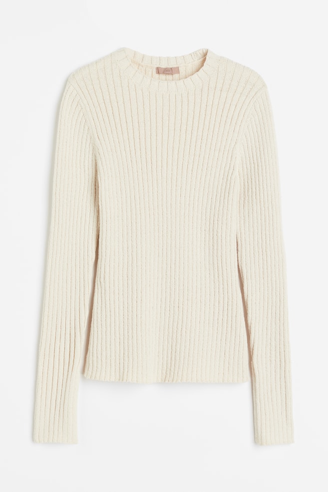 Rib-knit top - Light beige/Dark grey - 2