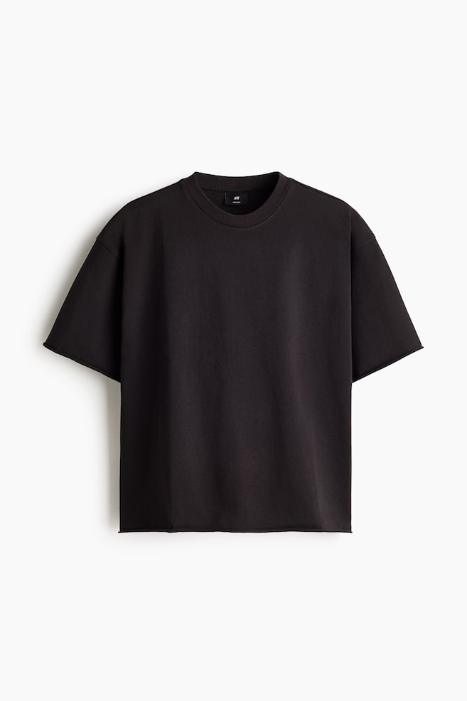 Kastiges T-Shirt in Oversized Fit - Schwarz/Schwarz/Cremefarben/Hellgraumeliert - 1