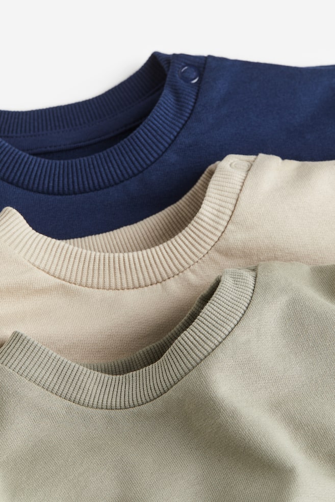 3-pak sweatshirt i bomuld - Mørkeblå/Kakigrøn/Lys turkis/Beige/Lysegråmeleret/Sort/Blå/Beige - 2