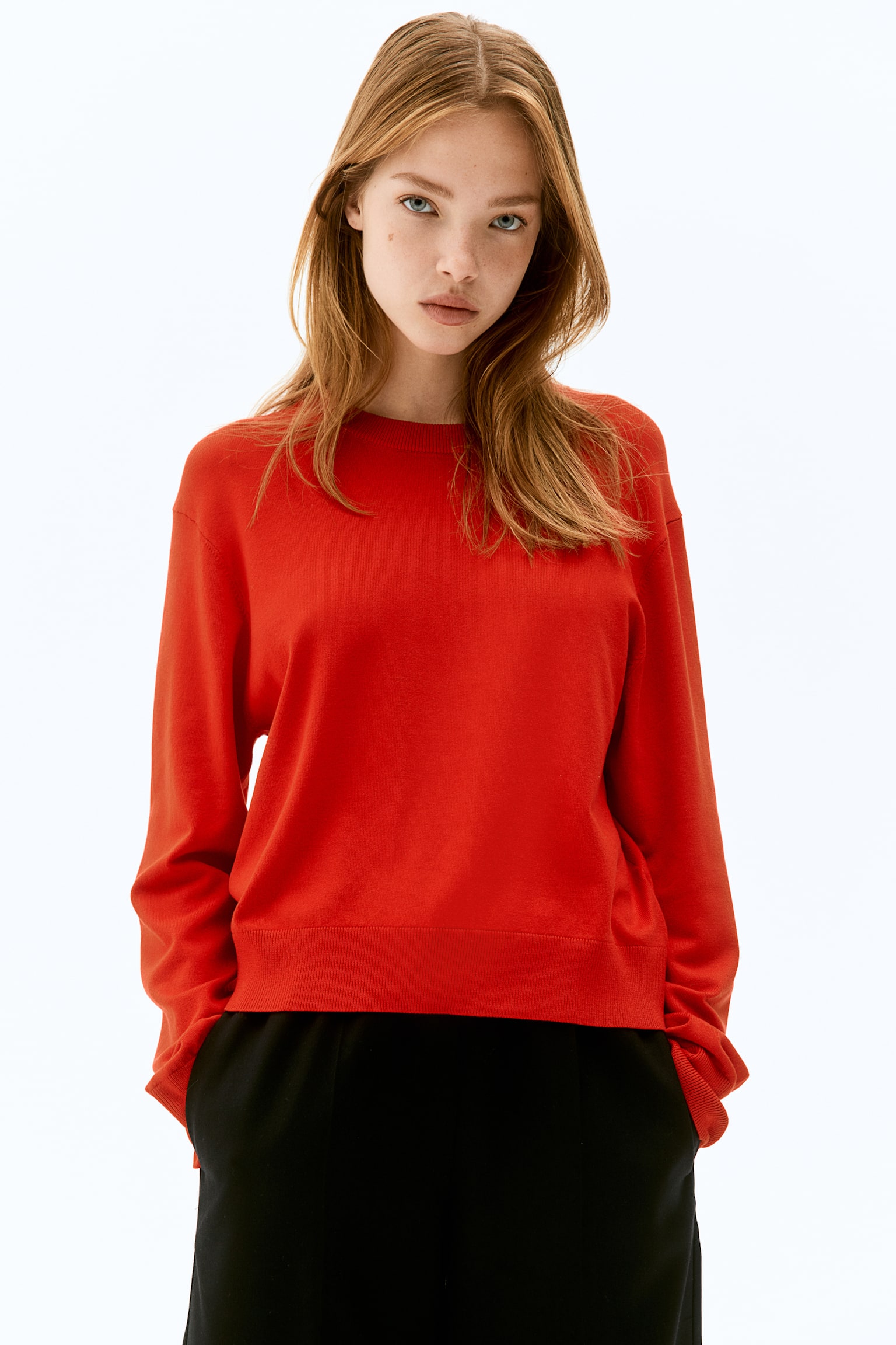 Short fine-knit jumper - Red/Red/Black/Light pink/Beige/Dark grey marl - 3