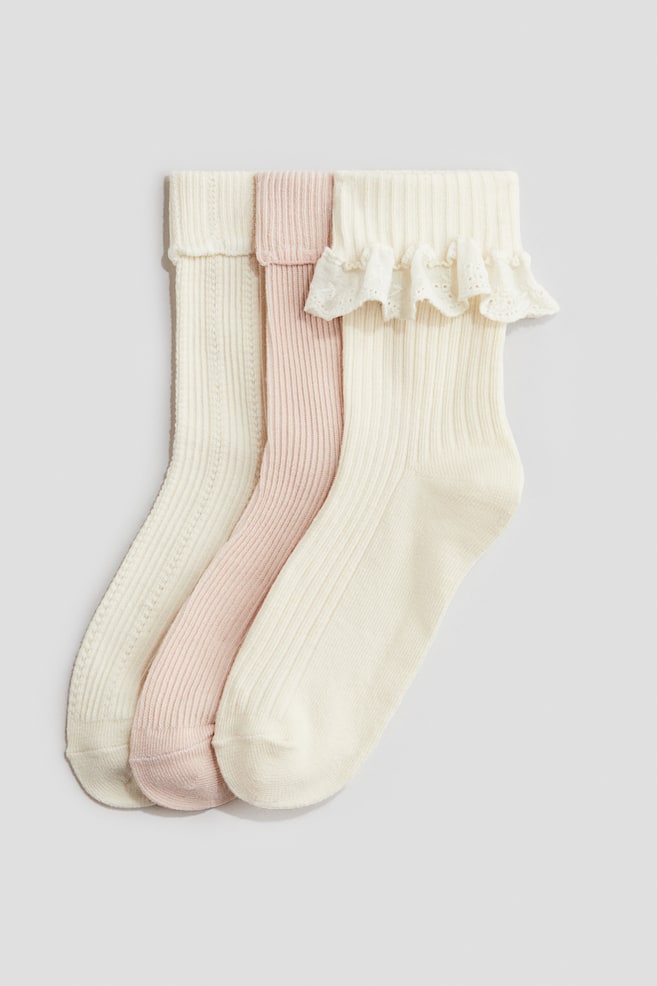 3-pack overlock-detail socks - Cream/Light pink - 1