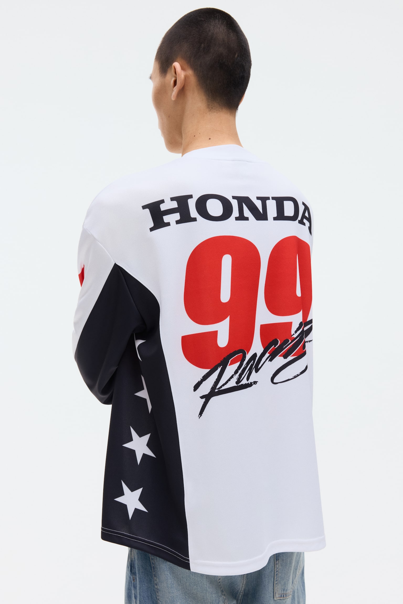 חולצת רשת עם שרוולים ארוכים Oversized Fit - לבן/Honda - 4