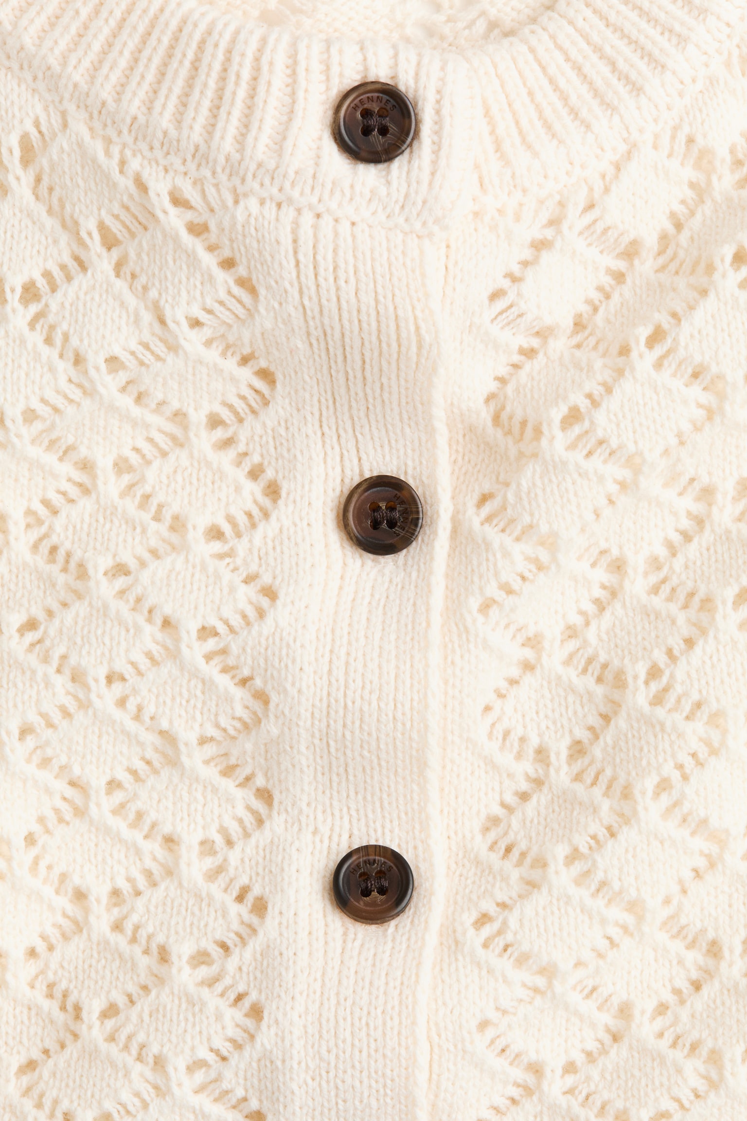 Cap-sleeved pointelle-knit cardigan - Light beige/Dusty blue/Brown - 5