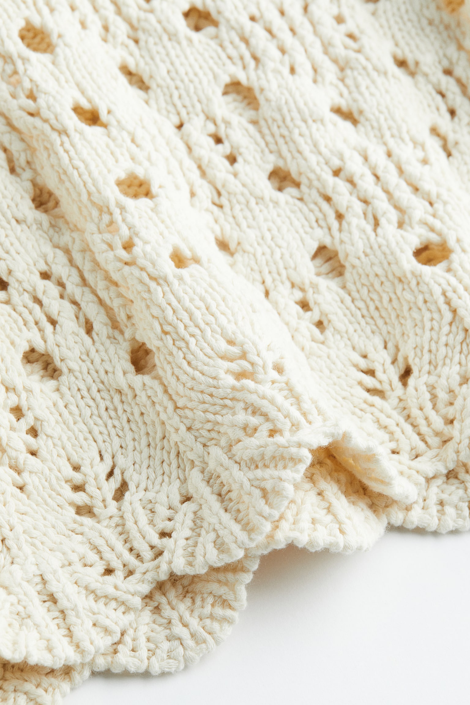 Pointelle Knit Cotton Sweater - Cream - 2