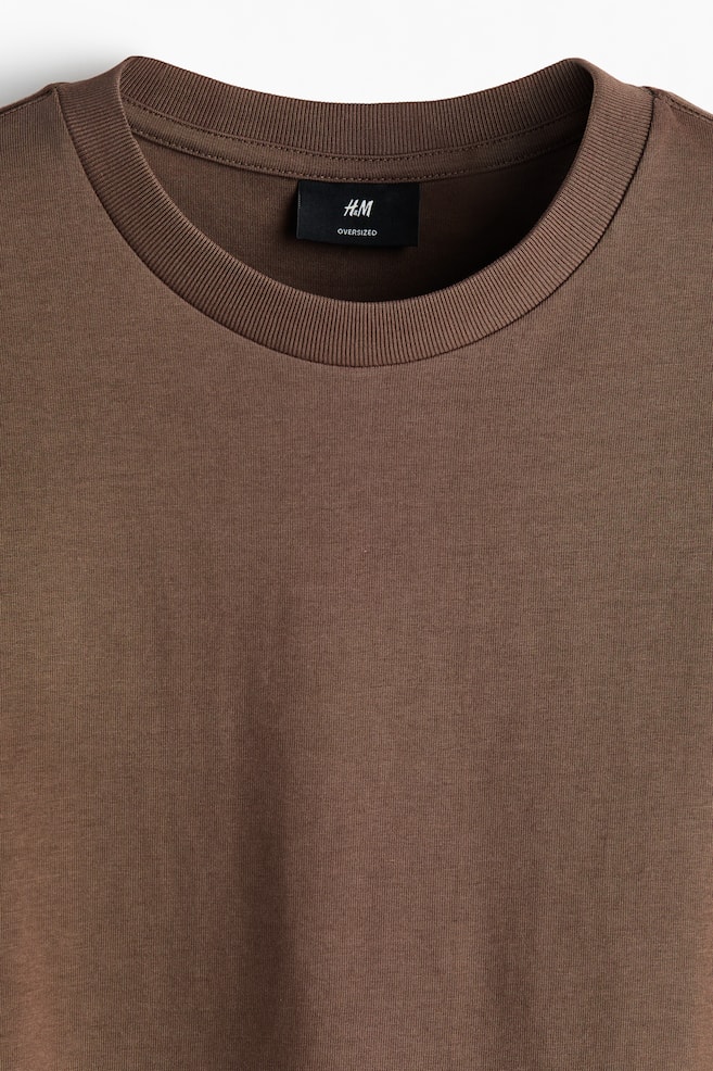 Oversized Long-Sleeved Jersey Shirt-Brown - 3