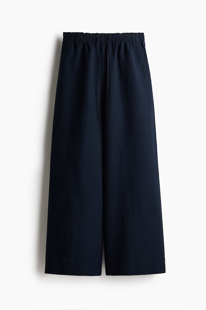 Wide-Leg Linen-Blend Pants - Navy blue - 1