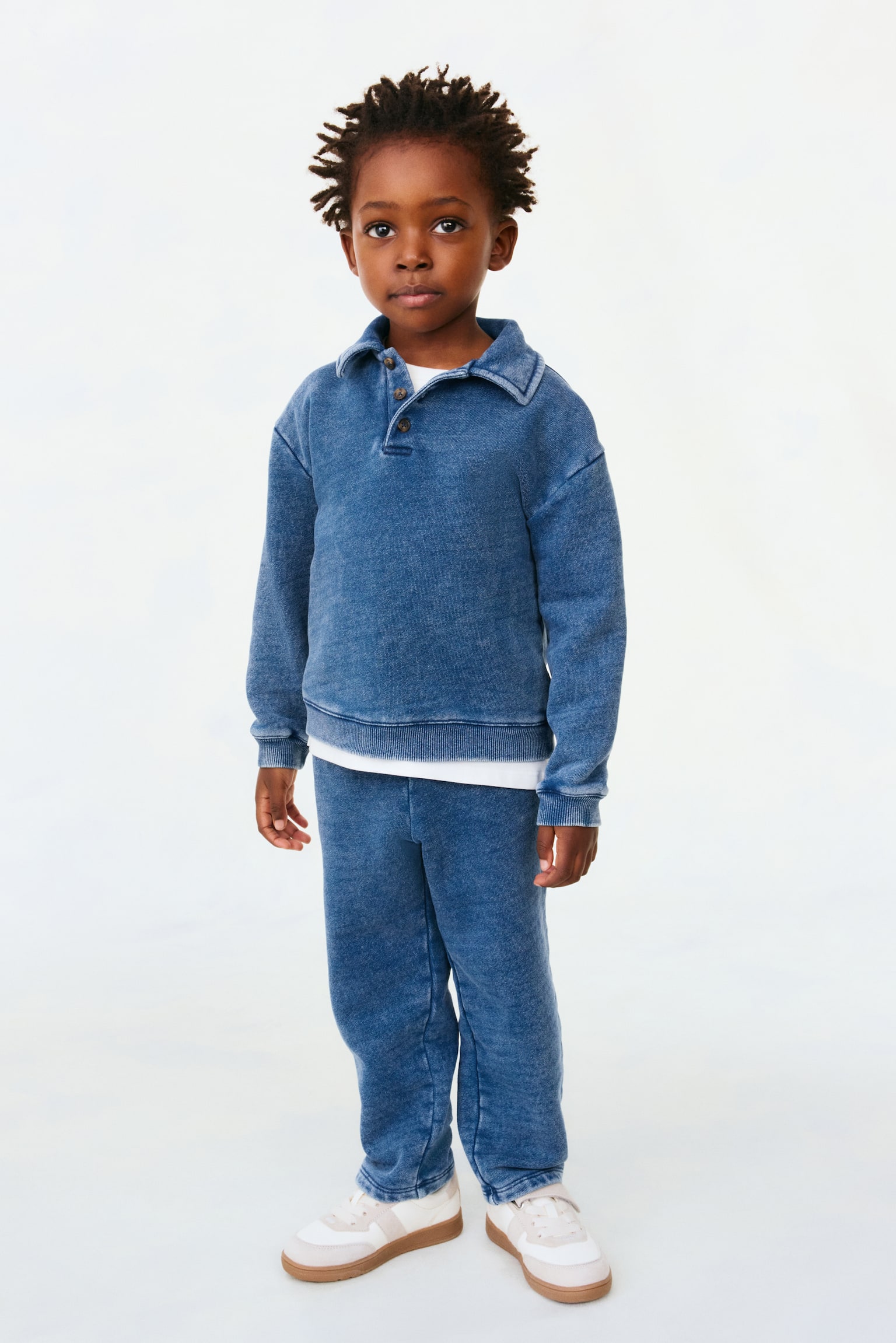 Denim-look cotton joggers - Dark blue - 2