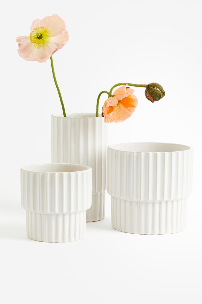 Vase aus Steingut - Weiß/Dunkelgelb/Grün - 3