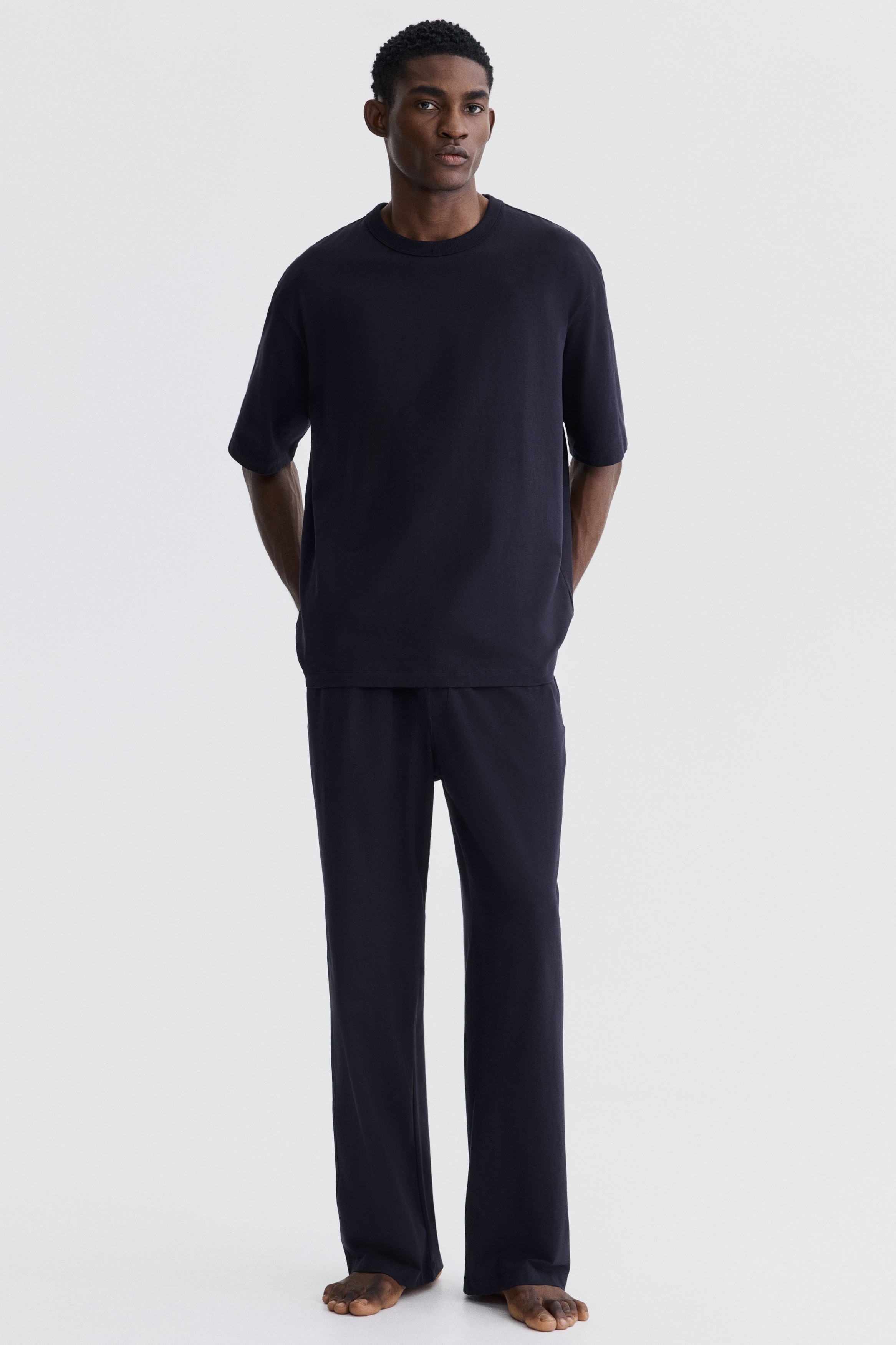 Pyjama aus Jersey - Marineblau/Dunkelbraun