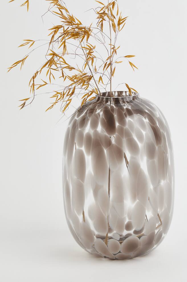 Patterned large glass vase - Clear glass/Beige - 3