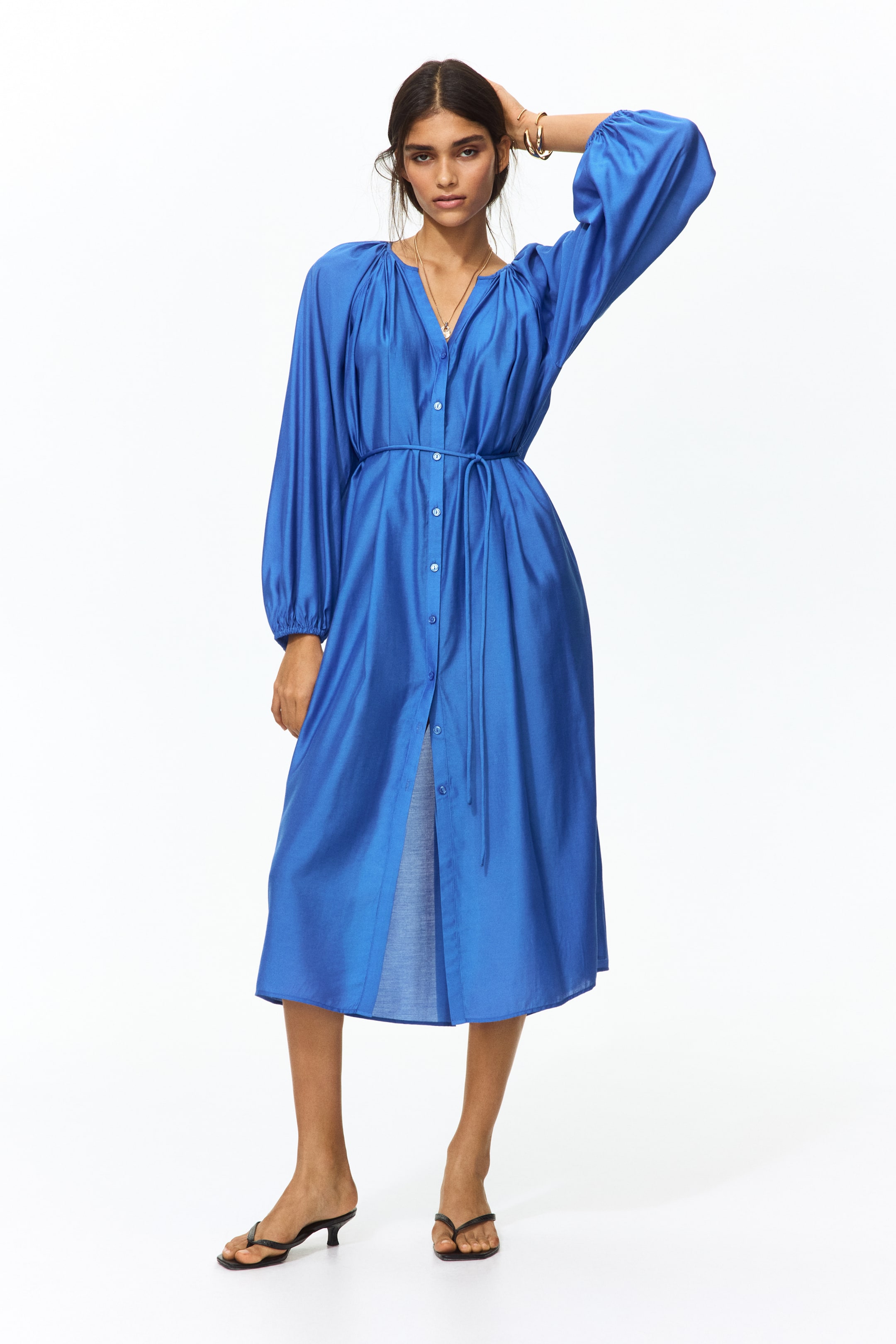 View larger image: Balloon-sleeved shirt dress - Blue - Ladies | H&M IN 1