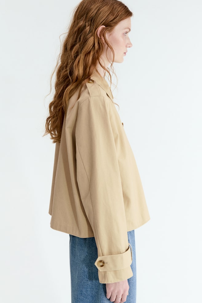 Trench-look cotton jacket - Beige/Dark khaki green/Dark beige - 5