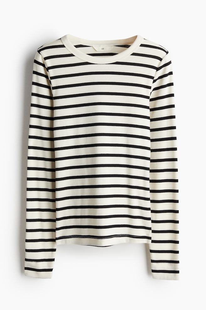 Ribbed jersey top - White/Striped/White/Black striped/Cream/Navy blue striped/White/Dusty blue striped/Dusty blue/Striped - 1