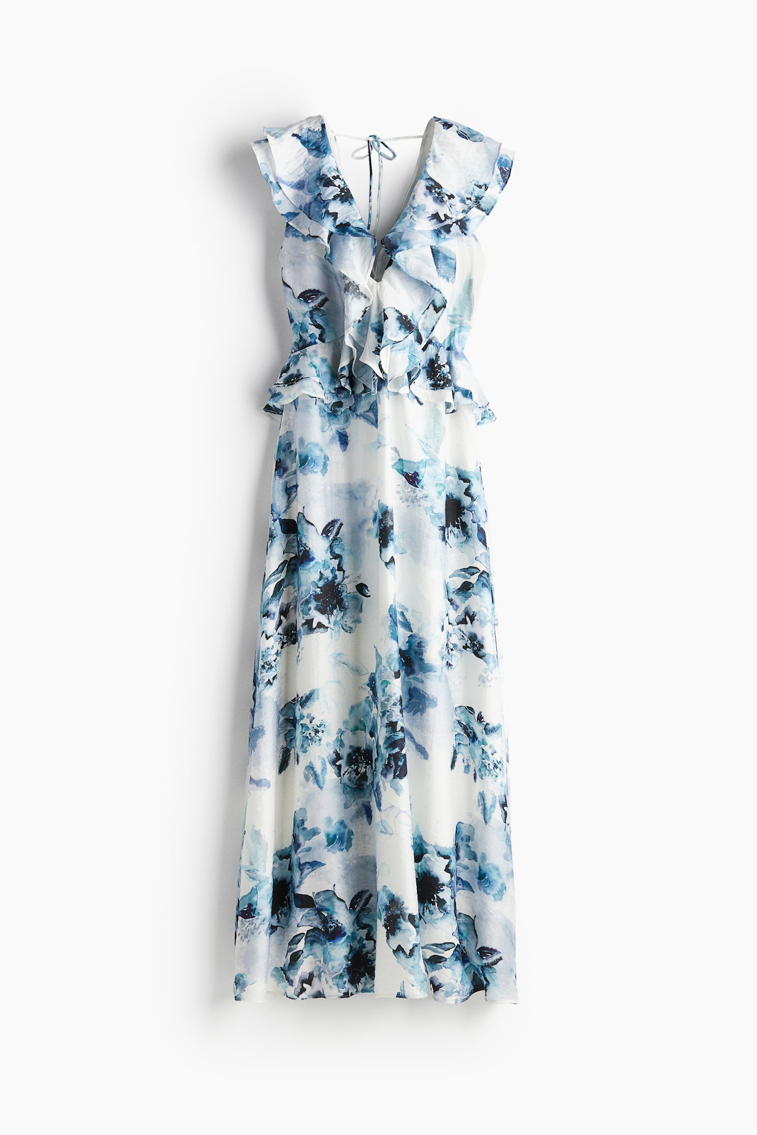 Flounce Trim Dress - White/Blue floral/Light pink/Black - 2