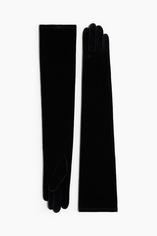 Long velour gloves - Black - 1