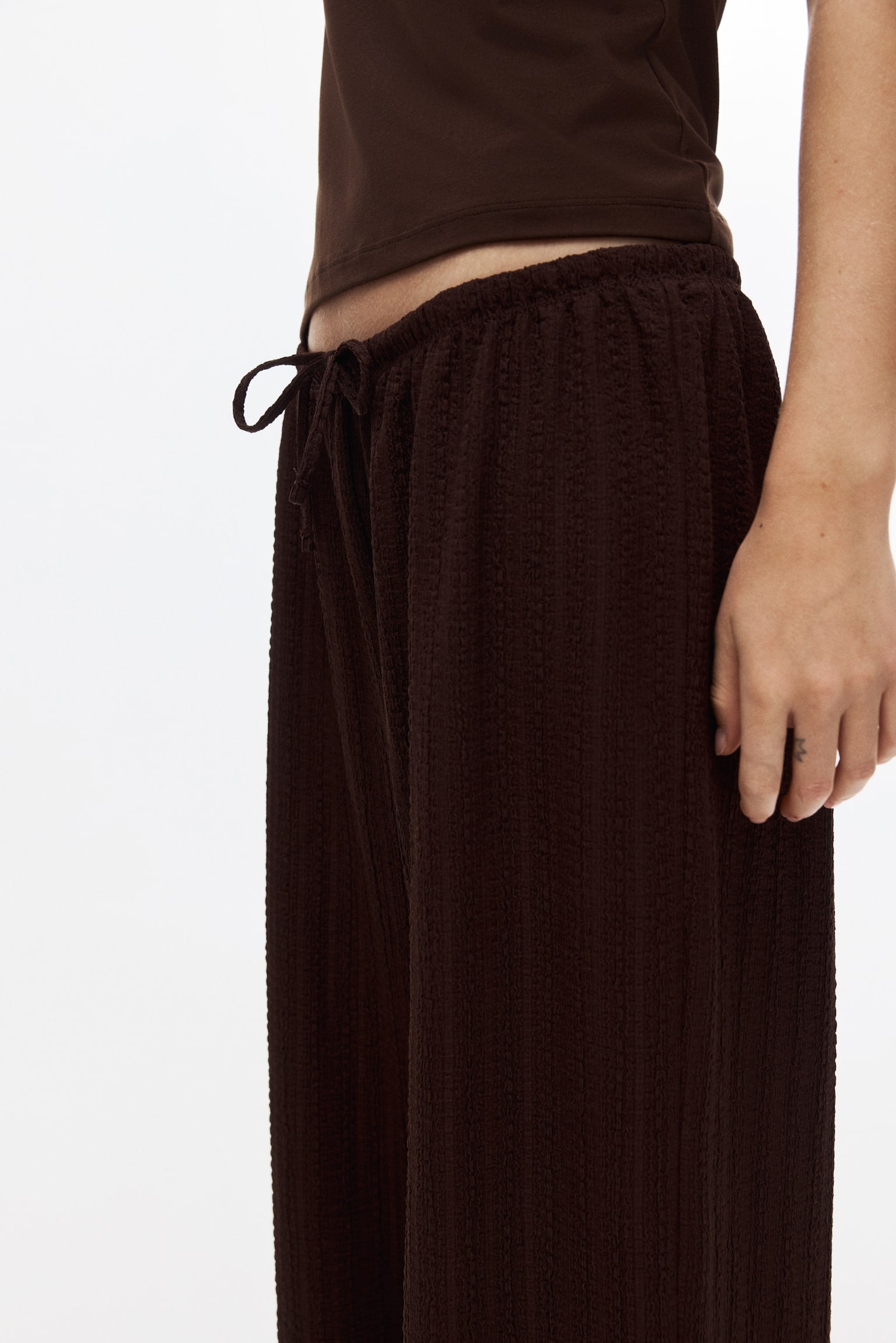 Quần dài bằng jersey vân nổi có dây rút - Màu nâu đậm/Màu xám đậm - 4