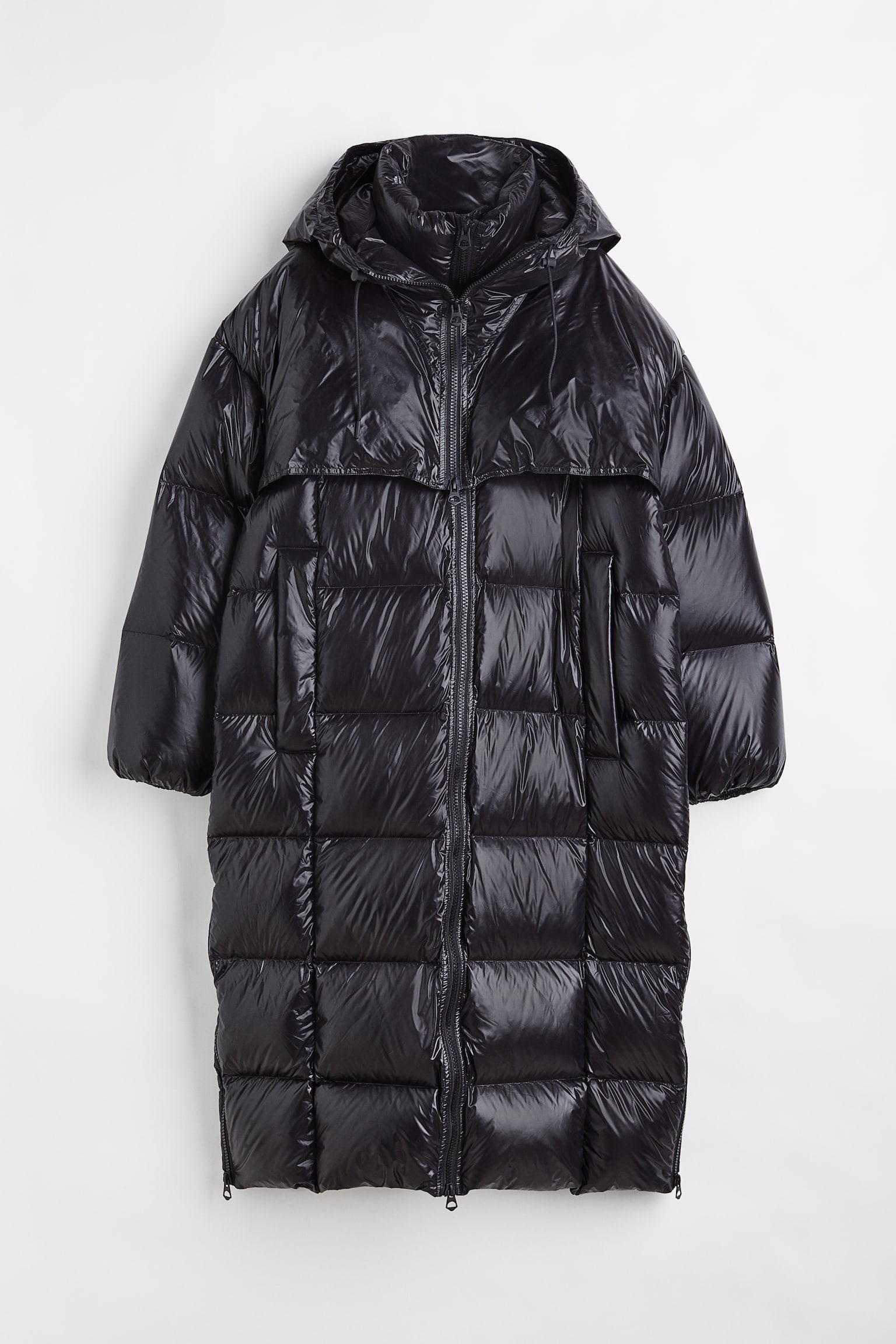 Oversized hooded down coat - Black - 1