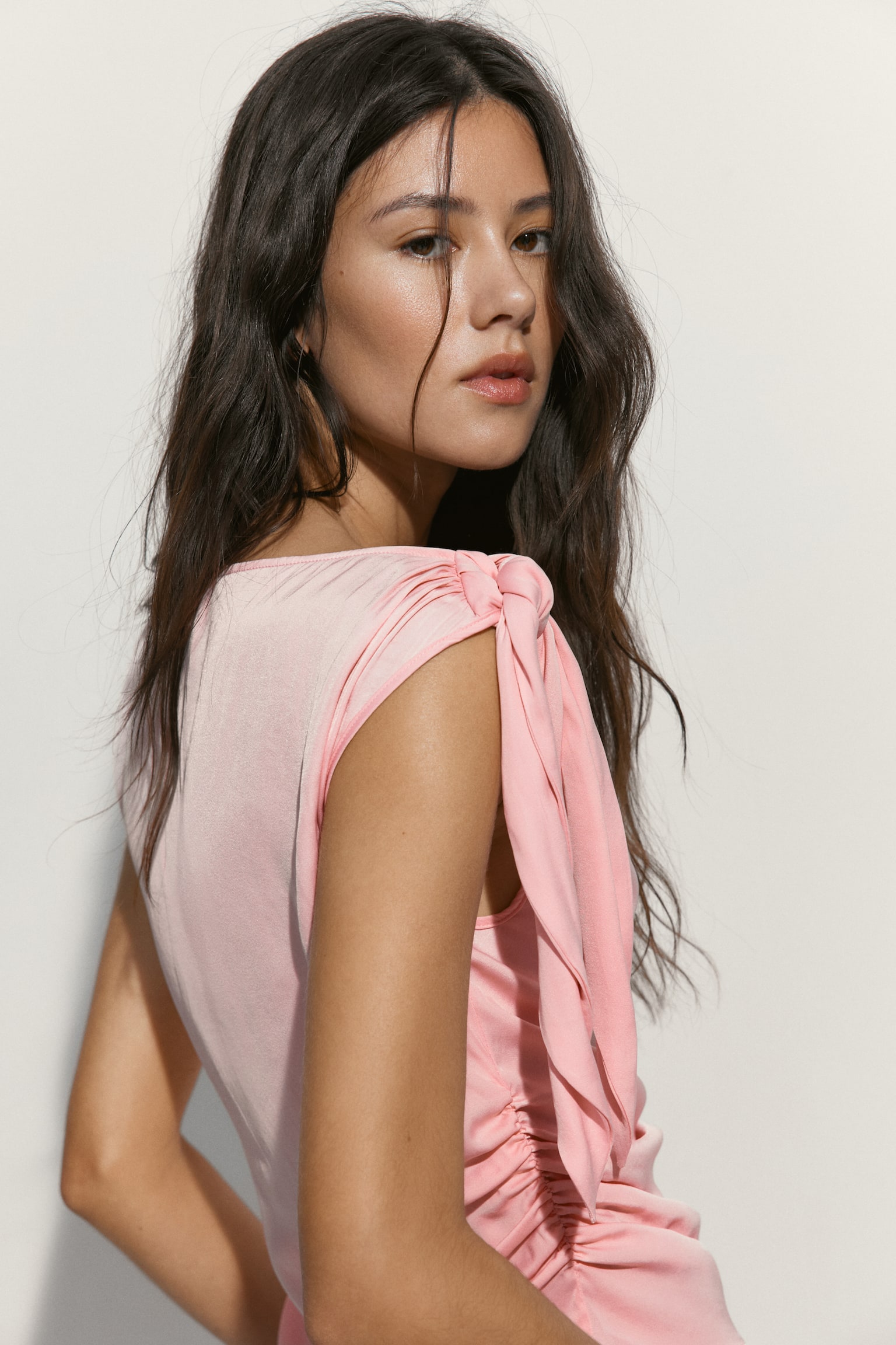 Asymmetric tie-detail top-Light pink - 3