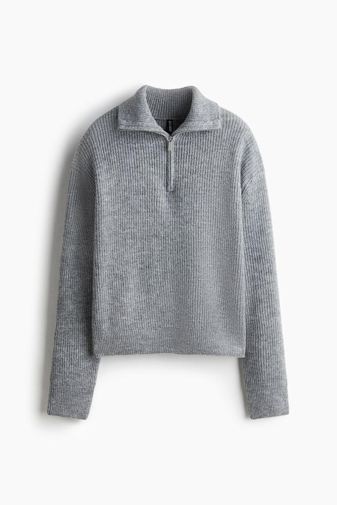 Pullover con mezza cerniera - Grigio mélange - 1