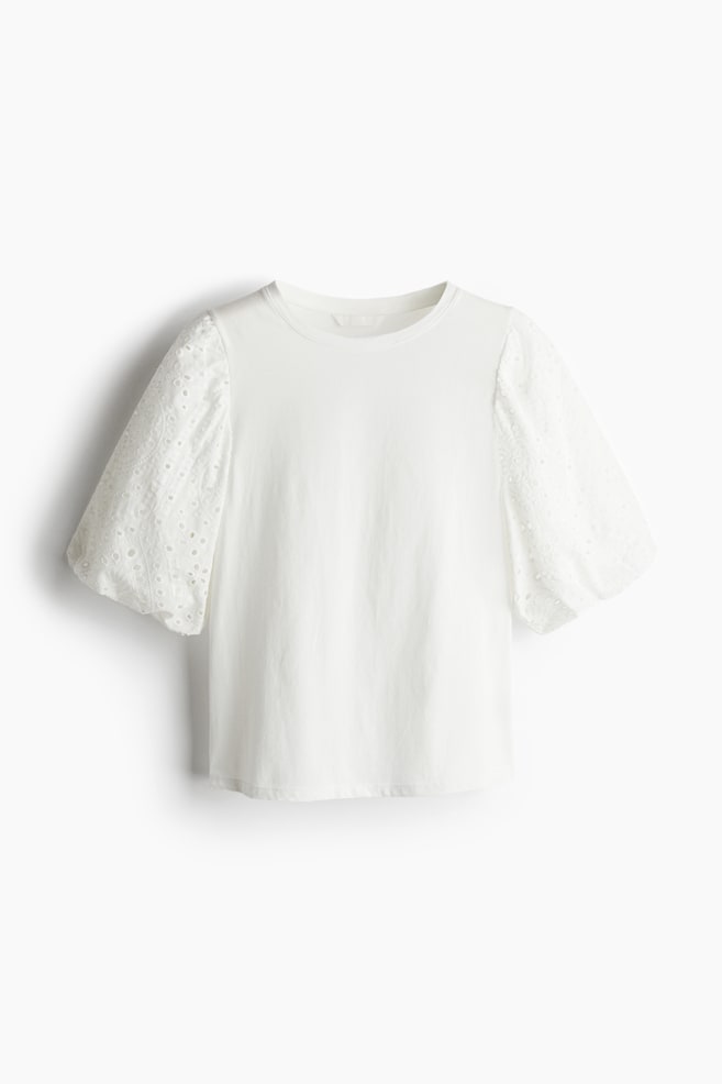 Balloon-sleeved top - White/Black/Light blue - 1