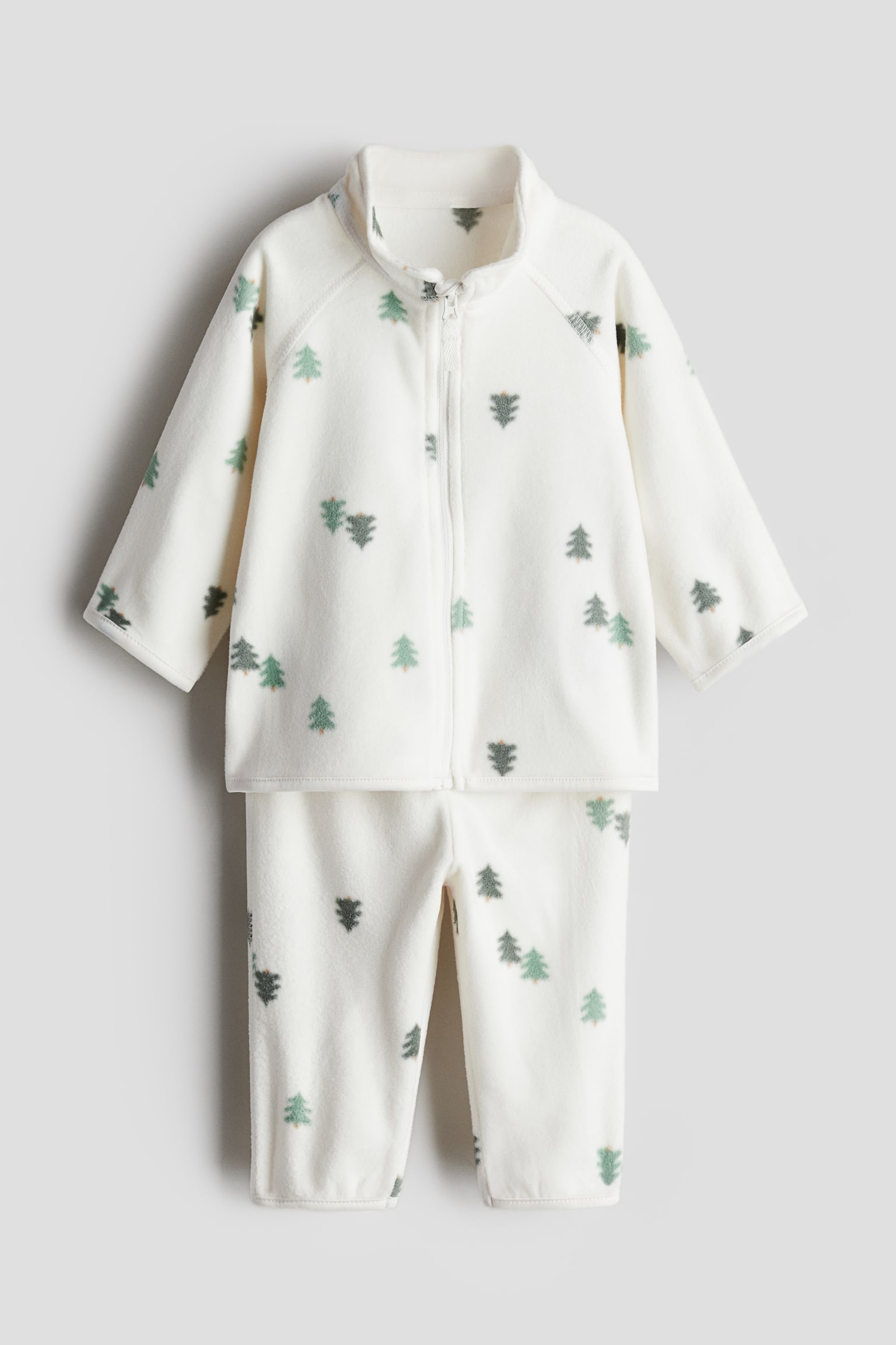 2-piece fleece set - White/Trees/Beige/Light turquoise/Light pink/Cream/Berries - 1