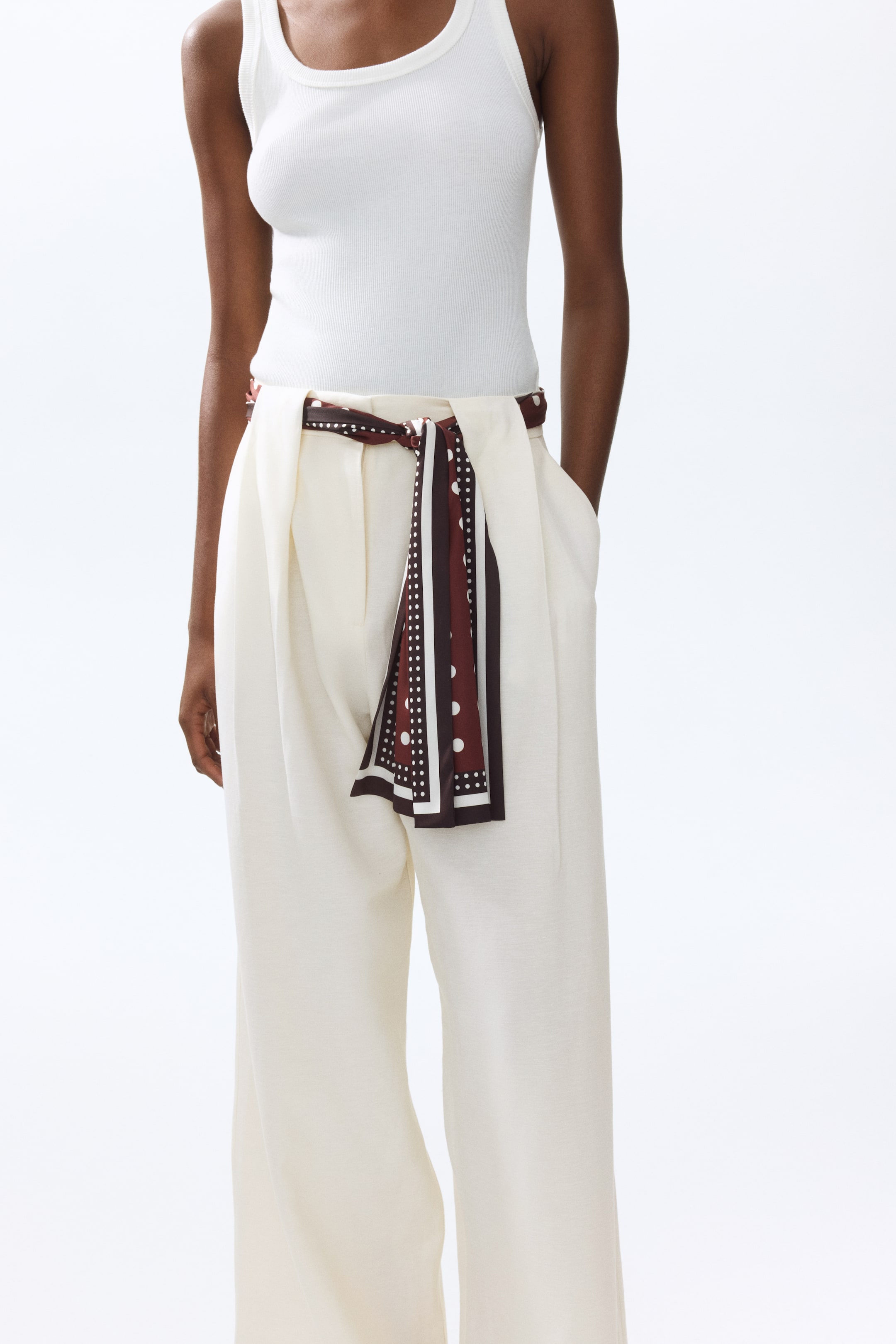 Linen-Blend Scarf-Detail Pants