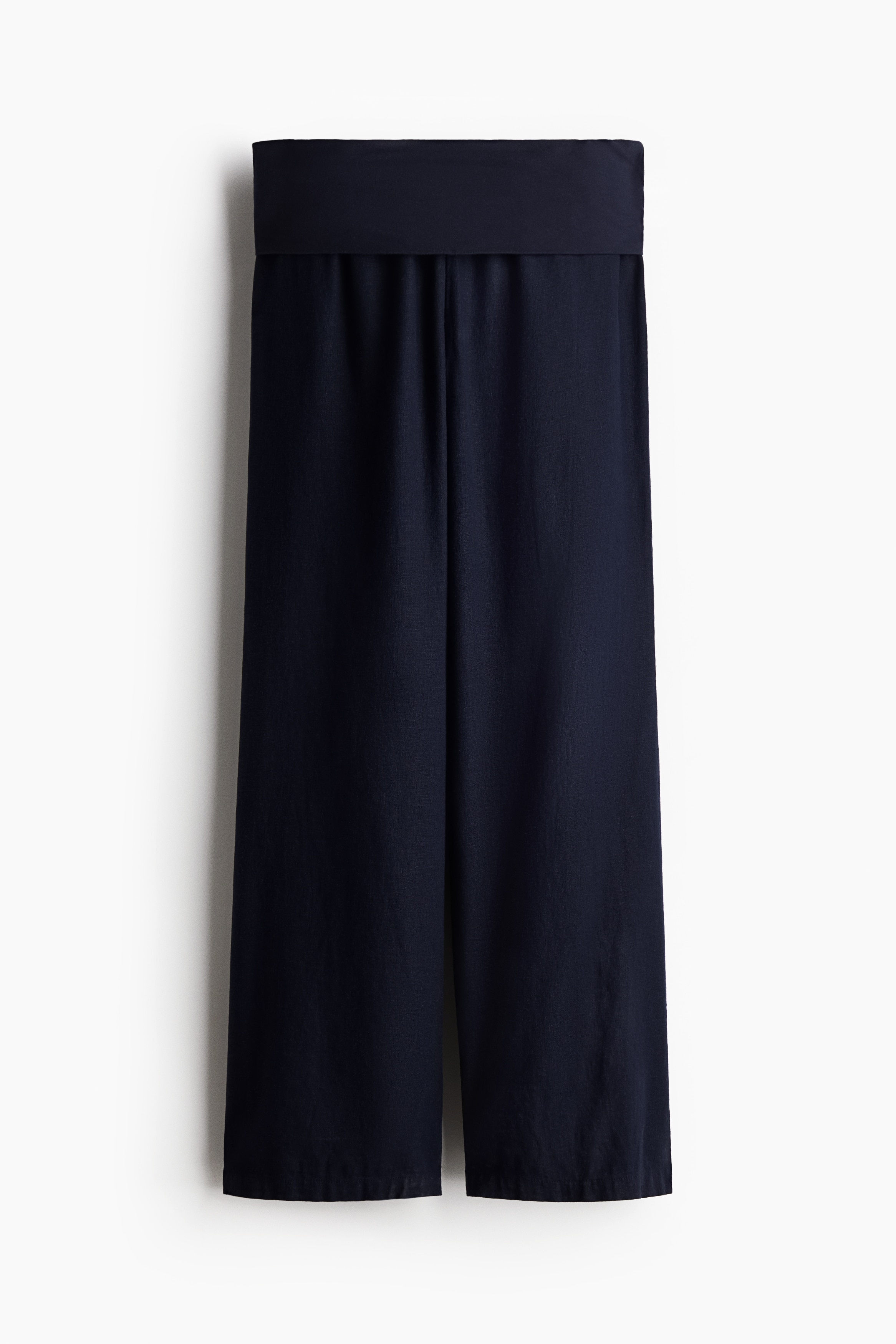 Keten Karışımlı Beli Katlanır Pantolon - Lacivert/Siyah