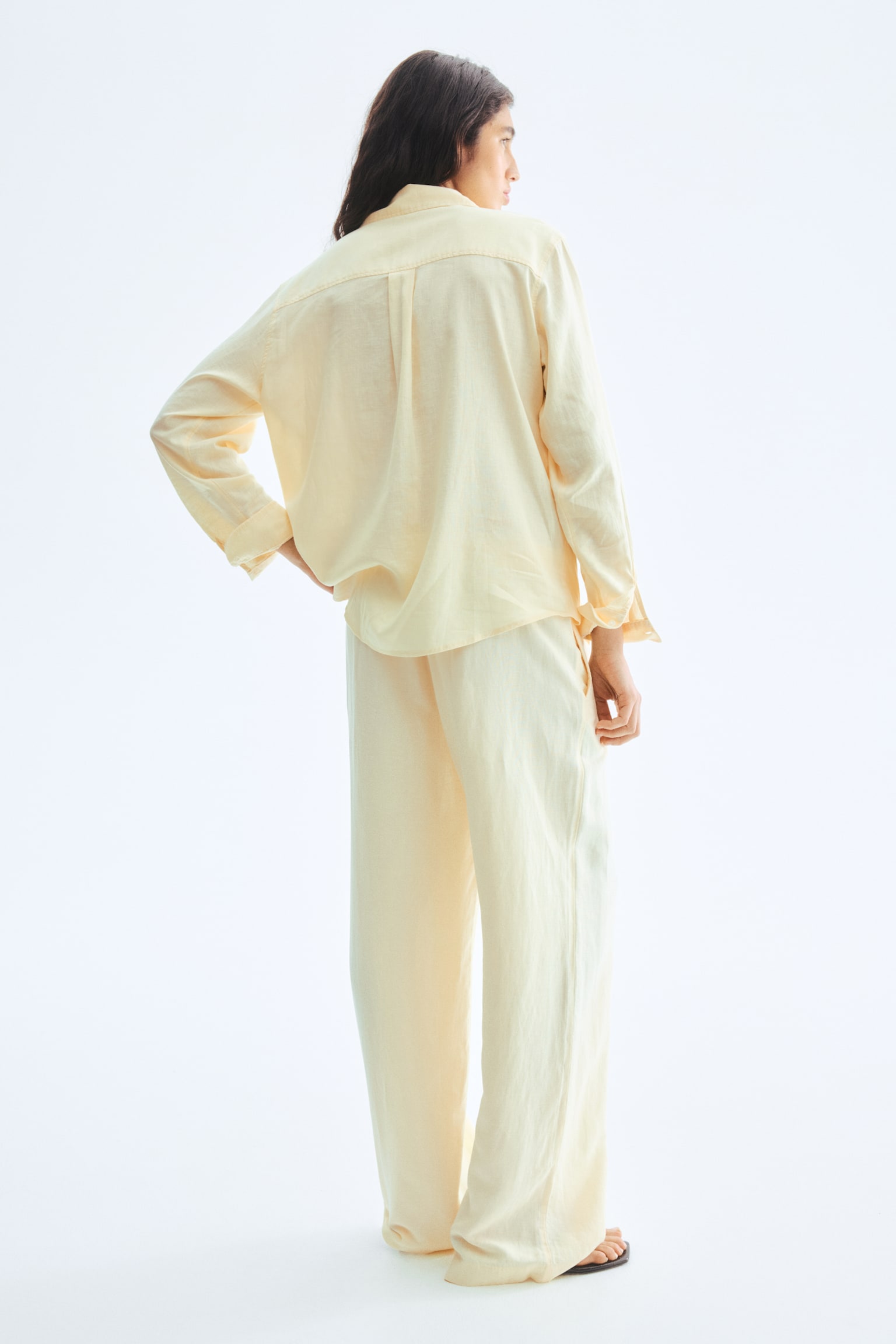 亞麻混紡長褲 - 淺黃色/亮紅色/白色/條紋 - 4