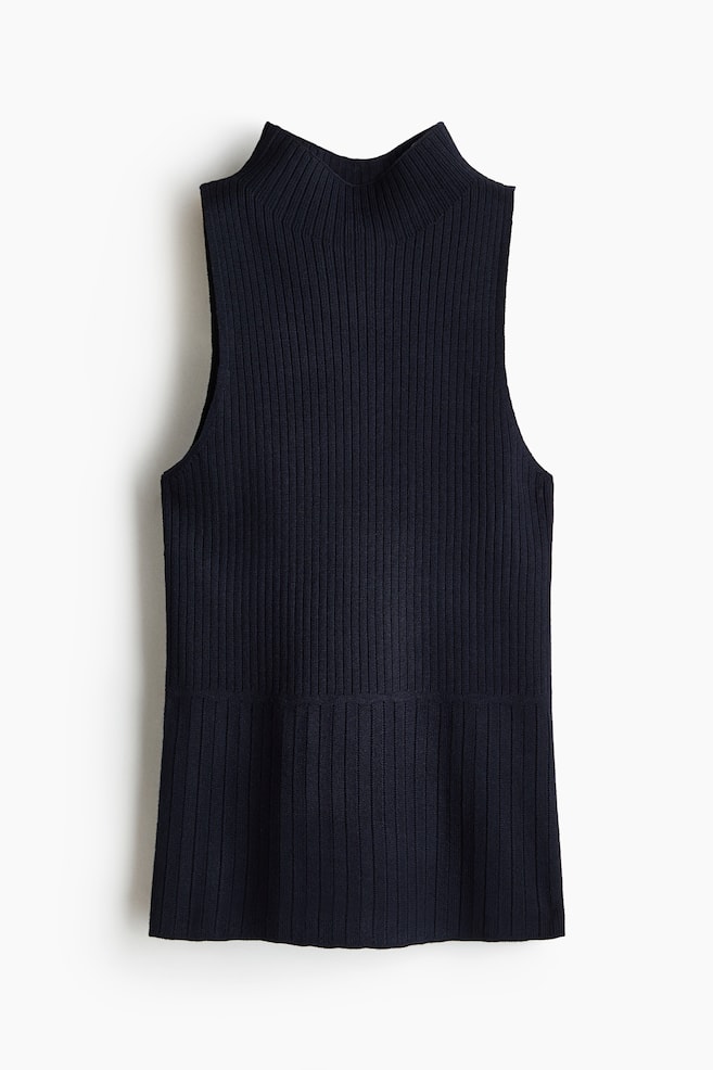 Rib-knit turtleneck top - Navy blue/Pale yellow/Pale pink - 1