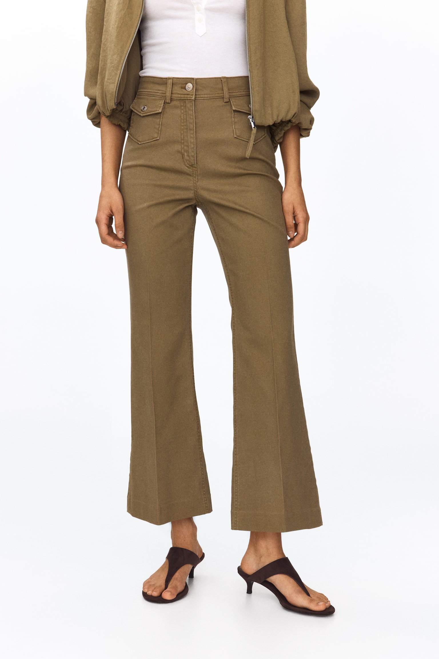 Flared ankle-length trousers - ירוק חאקי - 3