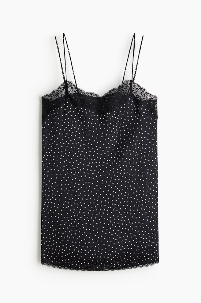 Nuisette en satin avec dentelle - Noir/pois/Crème/pois - 1