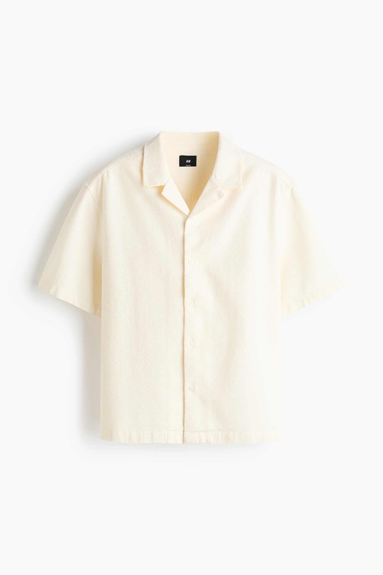Relaxed Fit Waffled resort shirt - Cream/Dark grey - 1