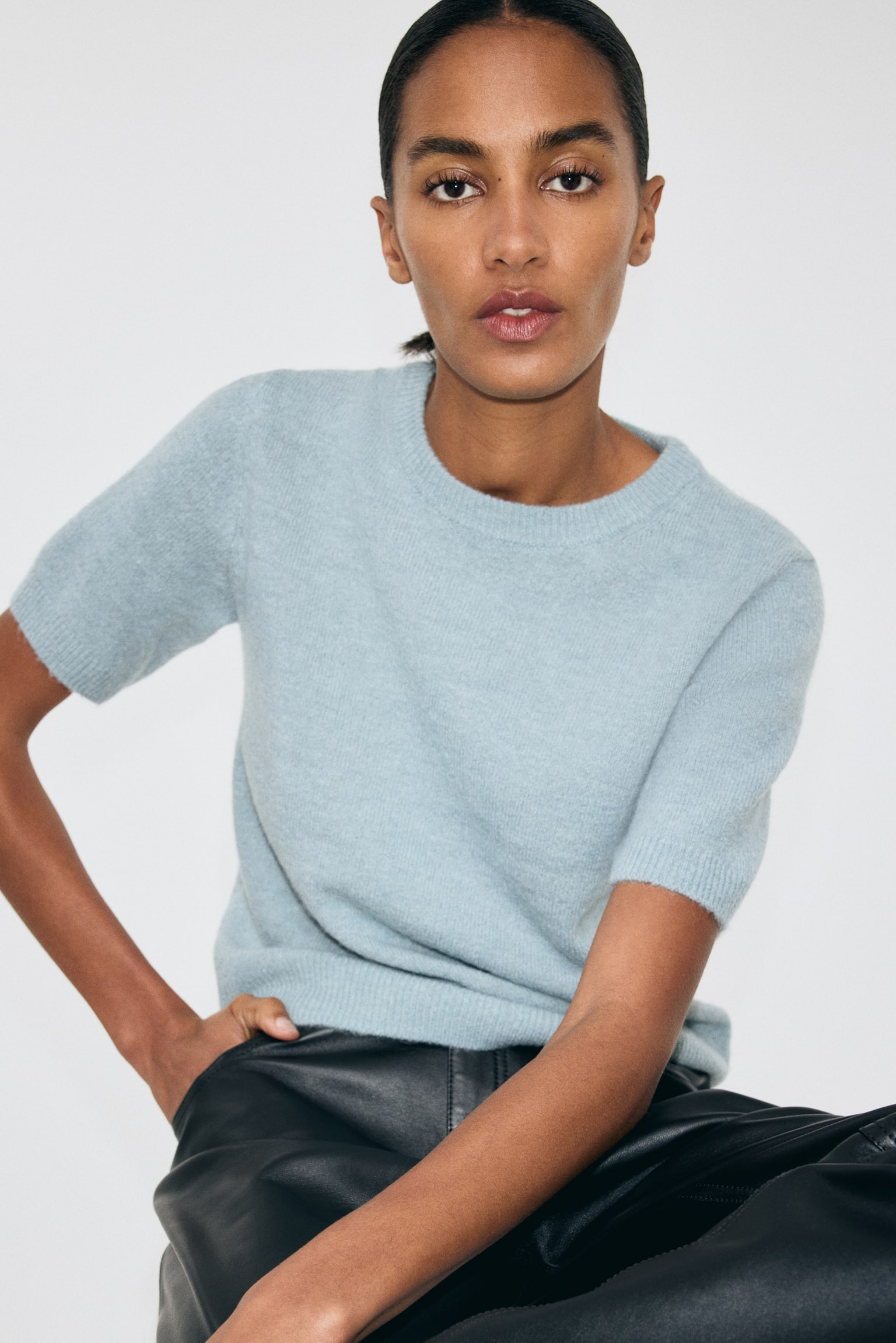 Fine-knit jumper - Dusty turquoise/Plum purple/Cream/Powder pink/Dark grey marl/Bright red/Light yellow - 1