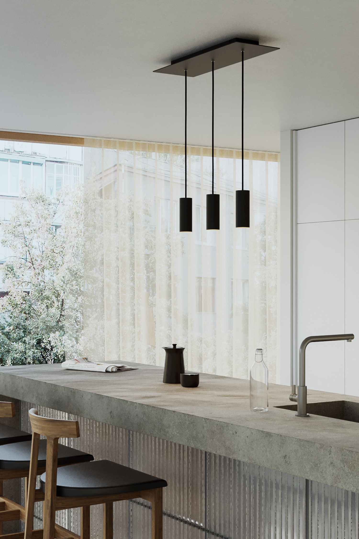 Taklampa I Metall Med 3 Spotlights - Svart/Vit