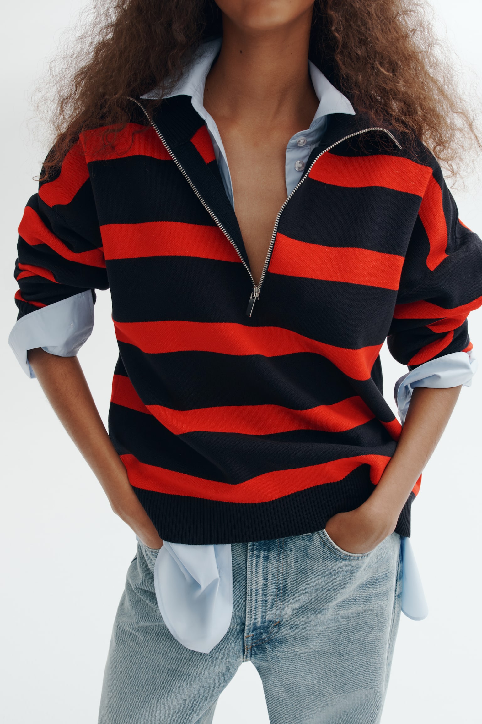 Zip-top jumper - Navy blue/Striped - 1