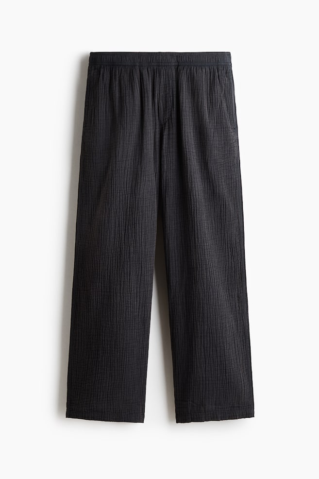 Pantaloni de muselină de bumbac Loose Fit - Negru/Albastru-prăfuit deschis - 1