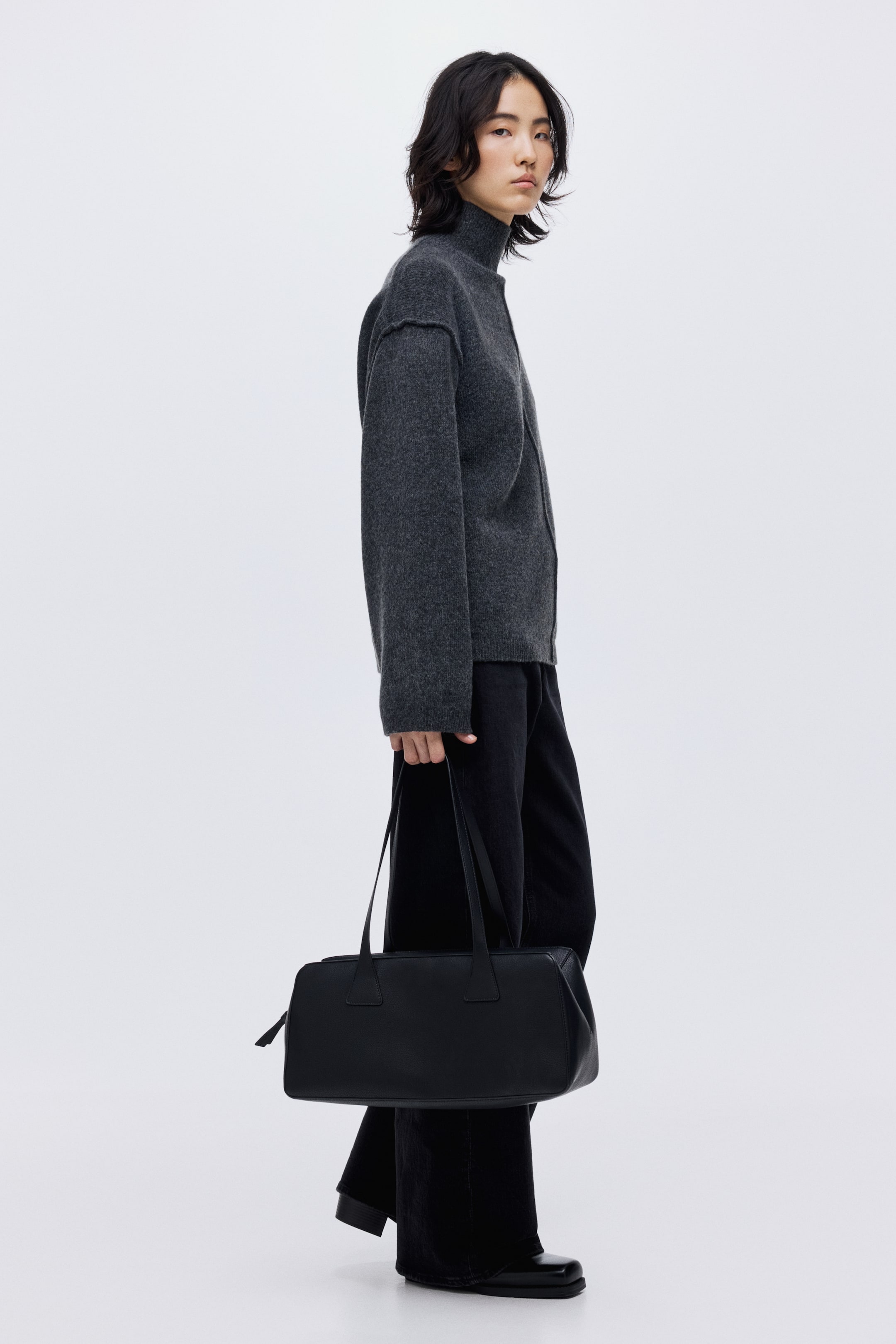 View larger image: Seam-Detail Mock Turtleneck Sweater - Dark gray melange - Ladies | H&M CA 3